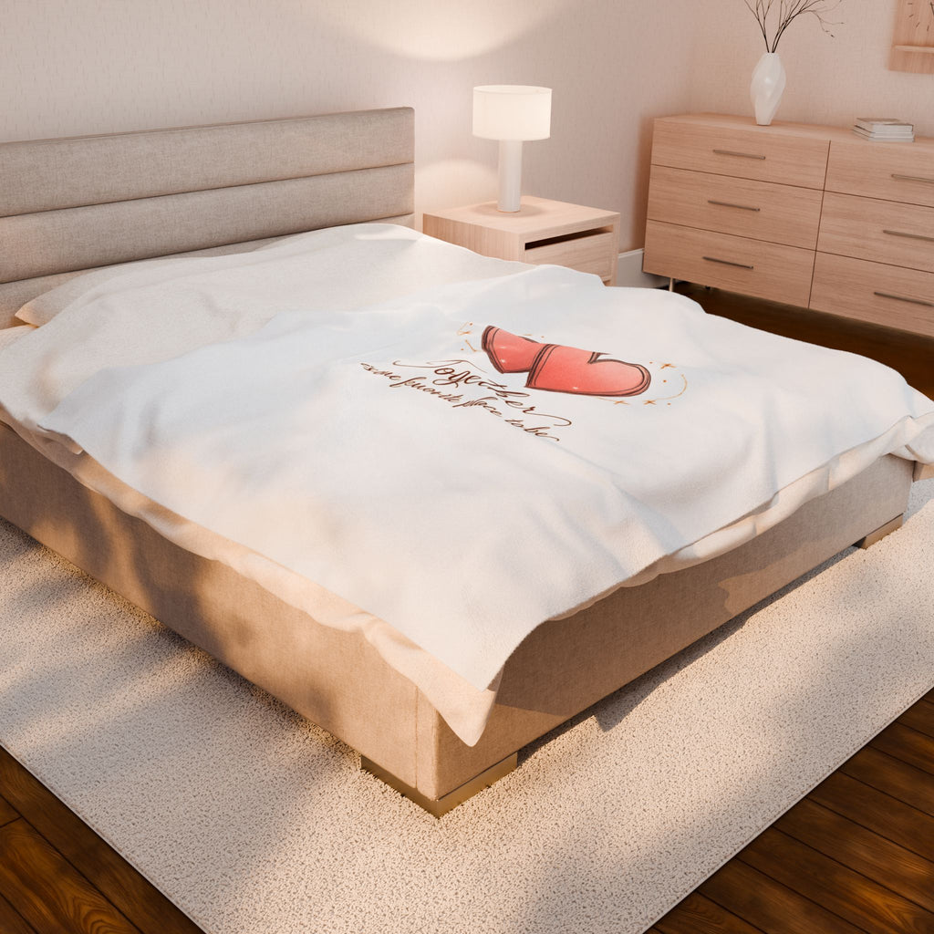 Together heart illustration Velveteen Plush Blanket | cozy couple, date night at home