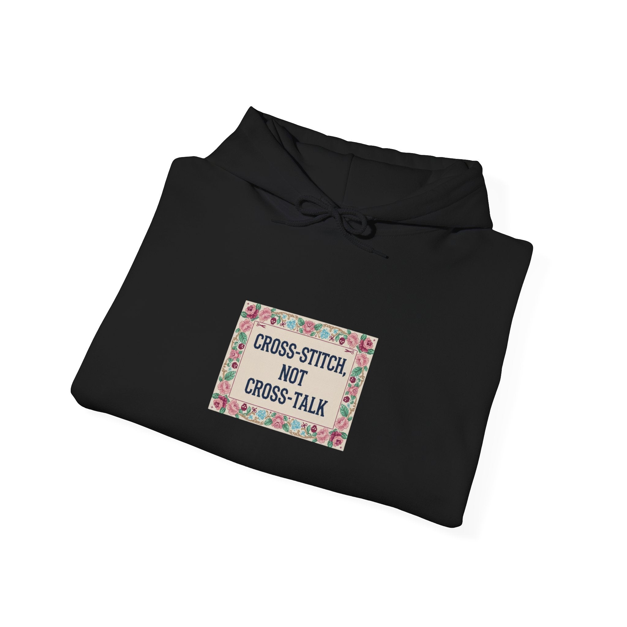 Cross-Stitch Not Cross-Talk Hoodie | ironic embroidery, grandma chic