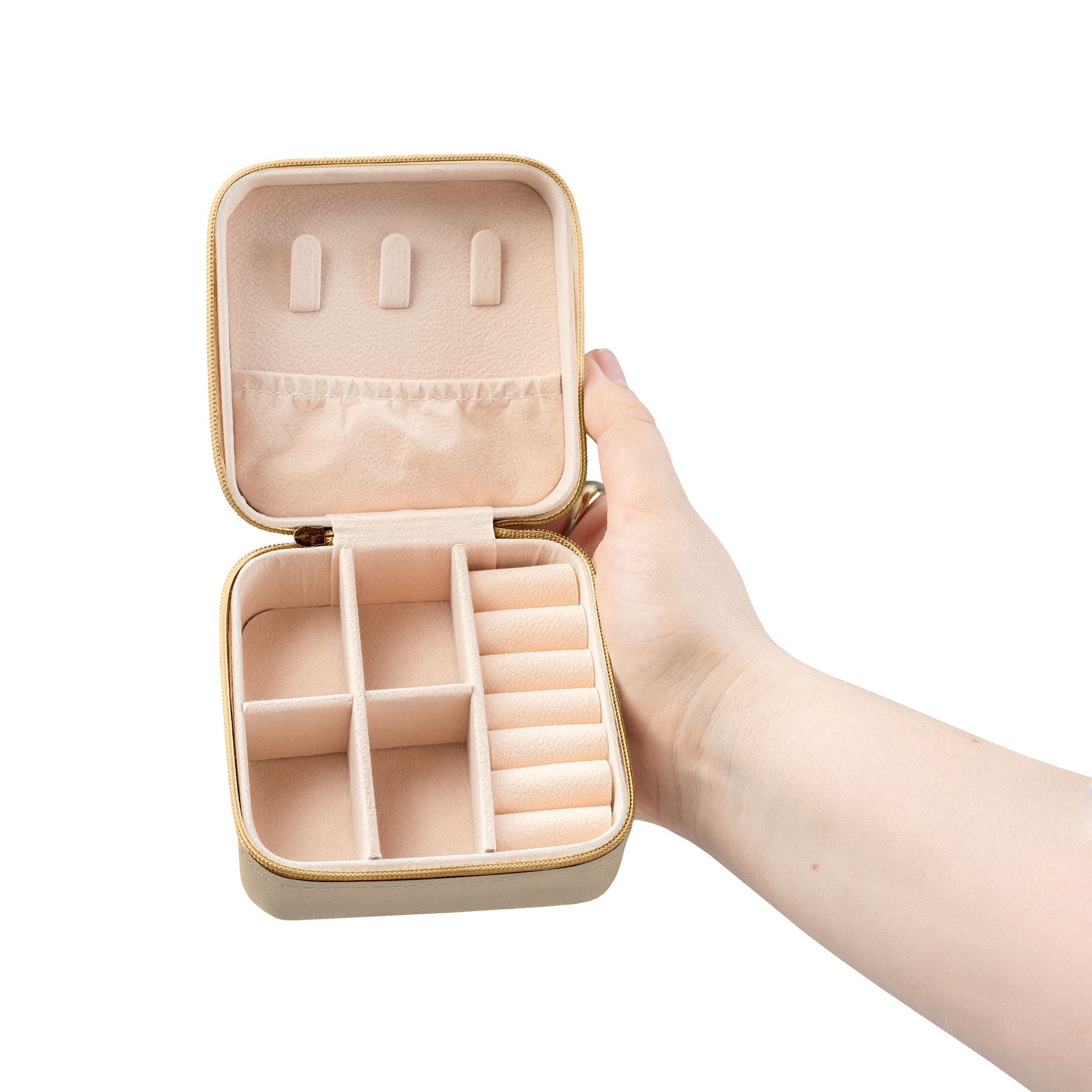 Travel Jewelry Case — Compact Pink Travel Jewelry Organizer with Ring & Earring Compartments
