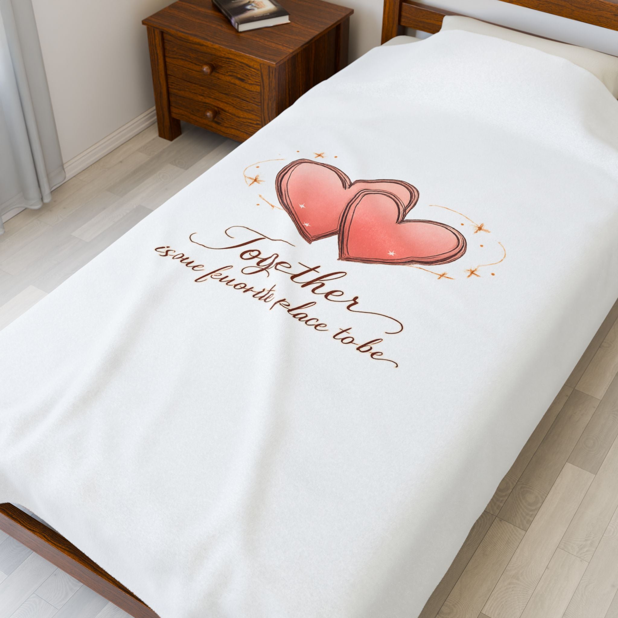 Together heart illustration Velveteen Plush Blanket | cozy couple, date night at home