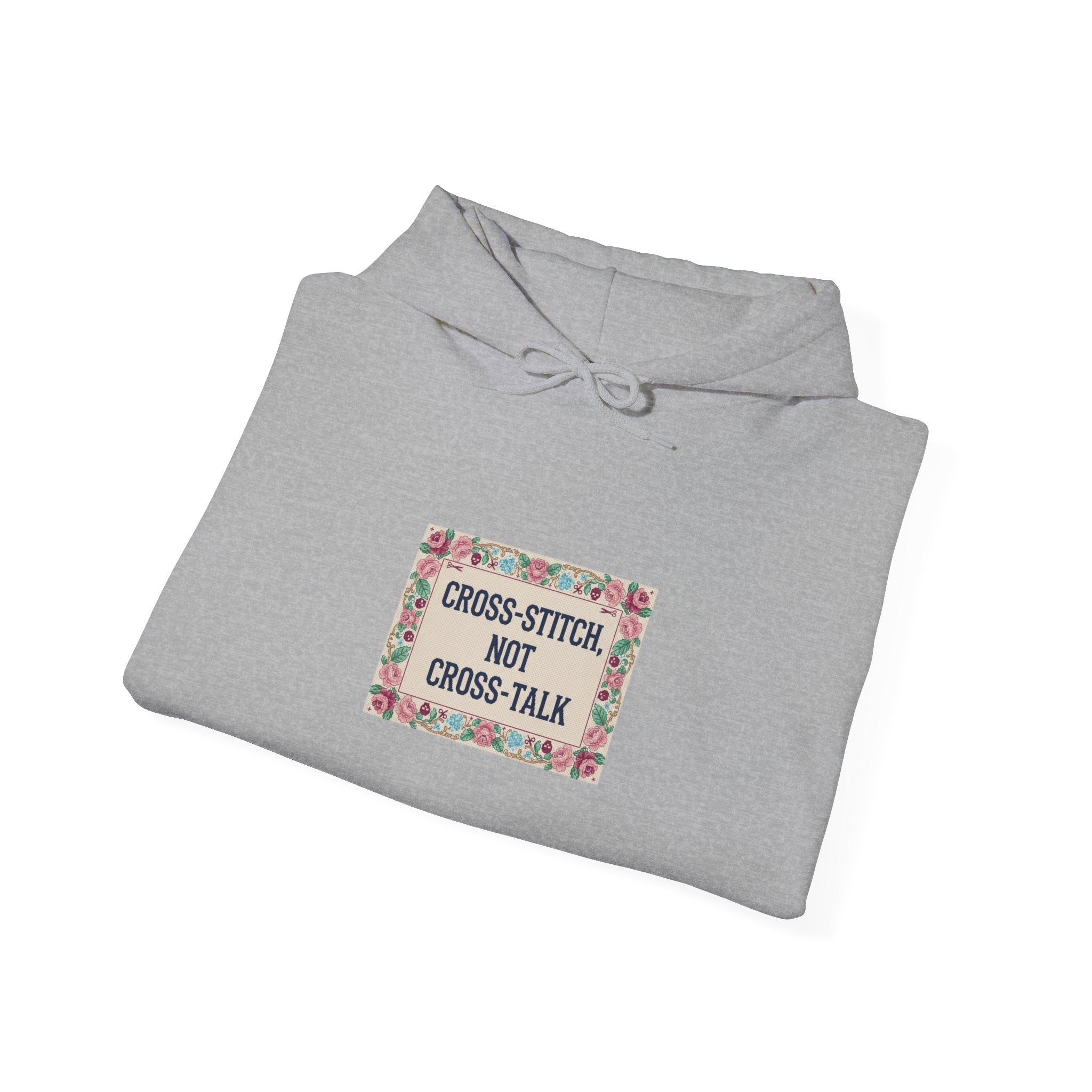 Cross-Stitch Not Cross-Talk Hoodie | ironic embroidery, grandma chic