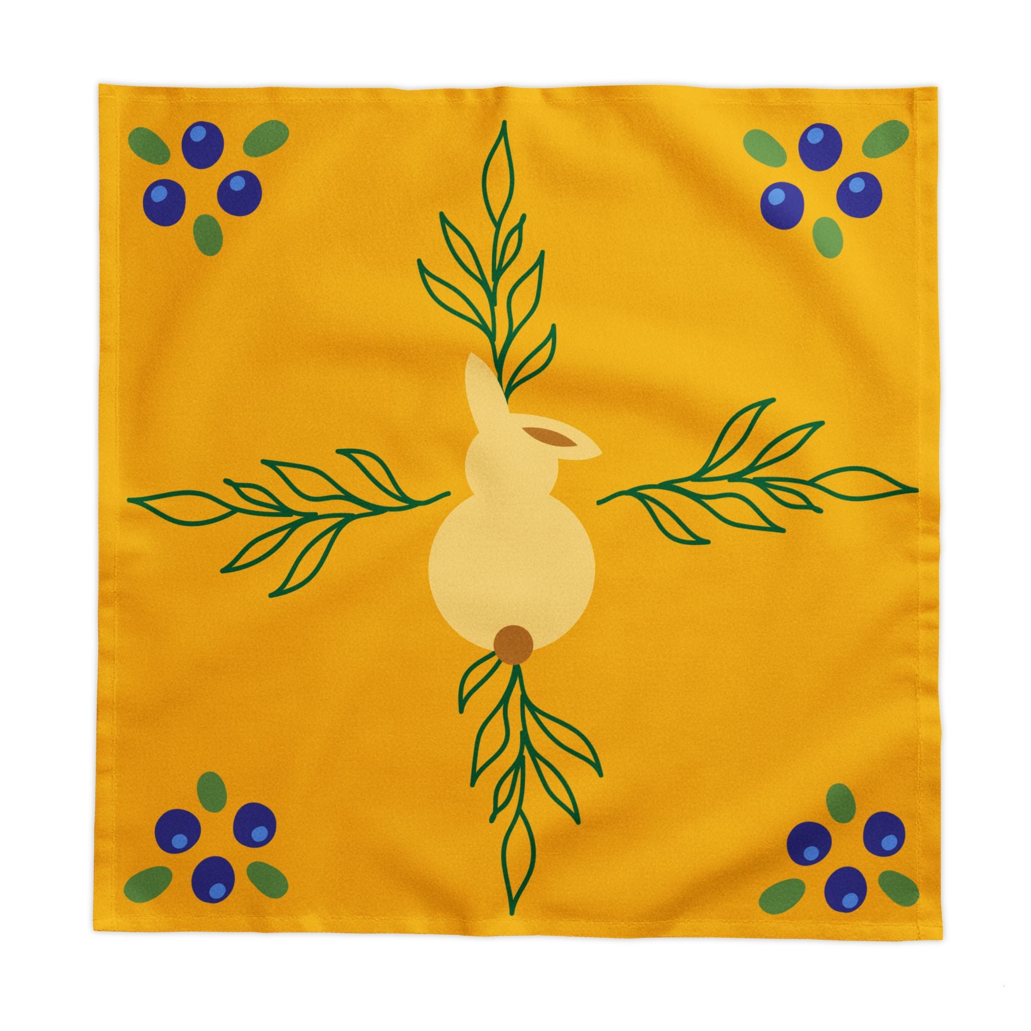 Easter Bunny and Greenery tablecloth | Yellow floral spring table linen