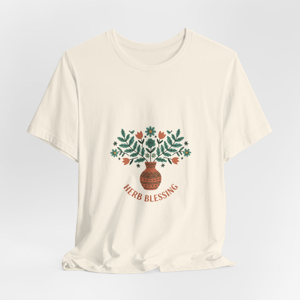 Herb Blessing Tee | Hand-Drawn Folk Botanical, embroidery style design