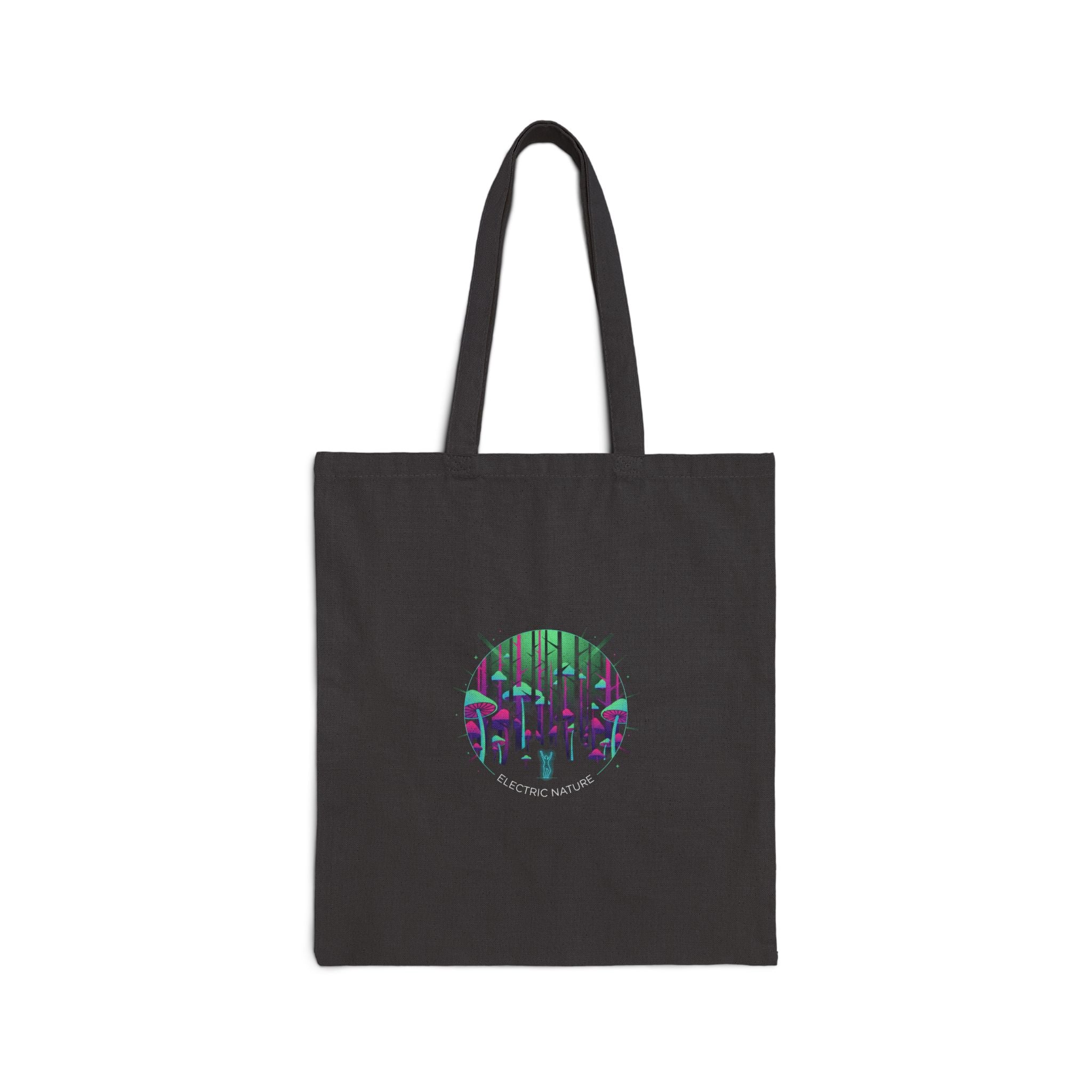 Neon Forest Circle Tote | glow nature, psychedelic plant design