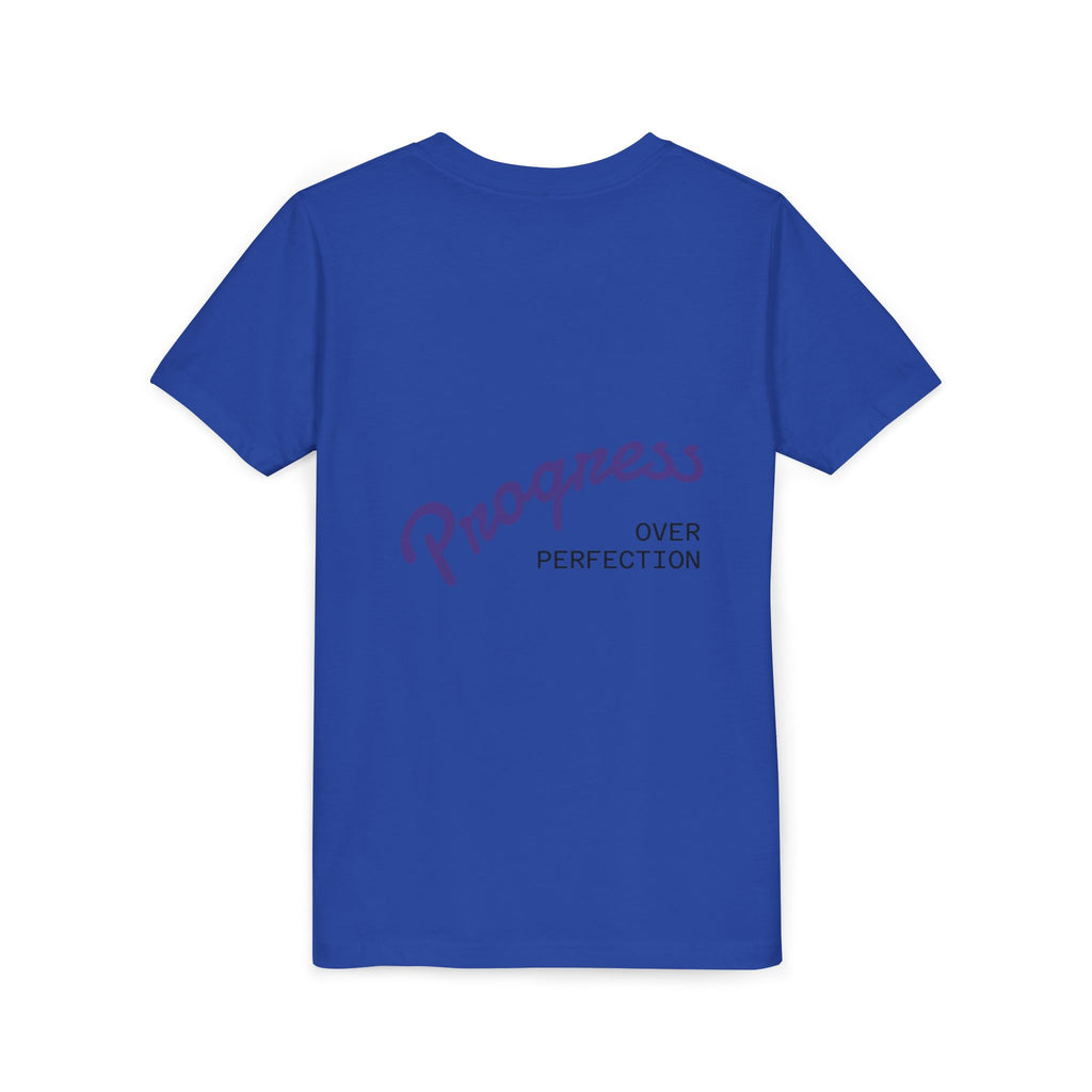 Progress Over Perfection Youth Tee | Less Hustle More Coffee design