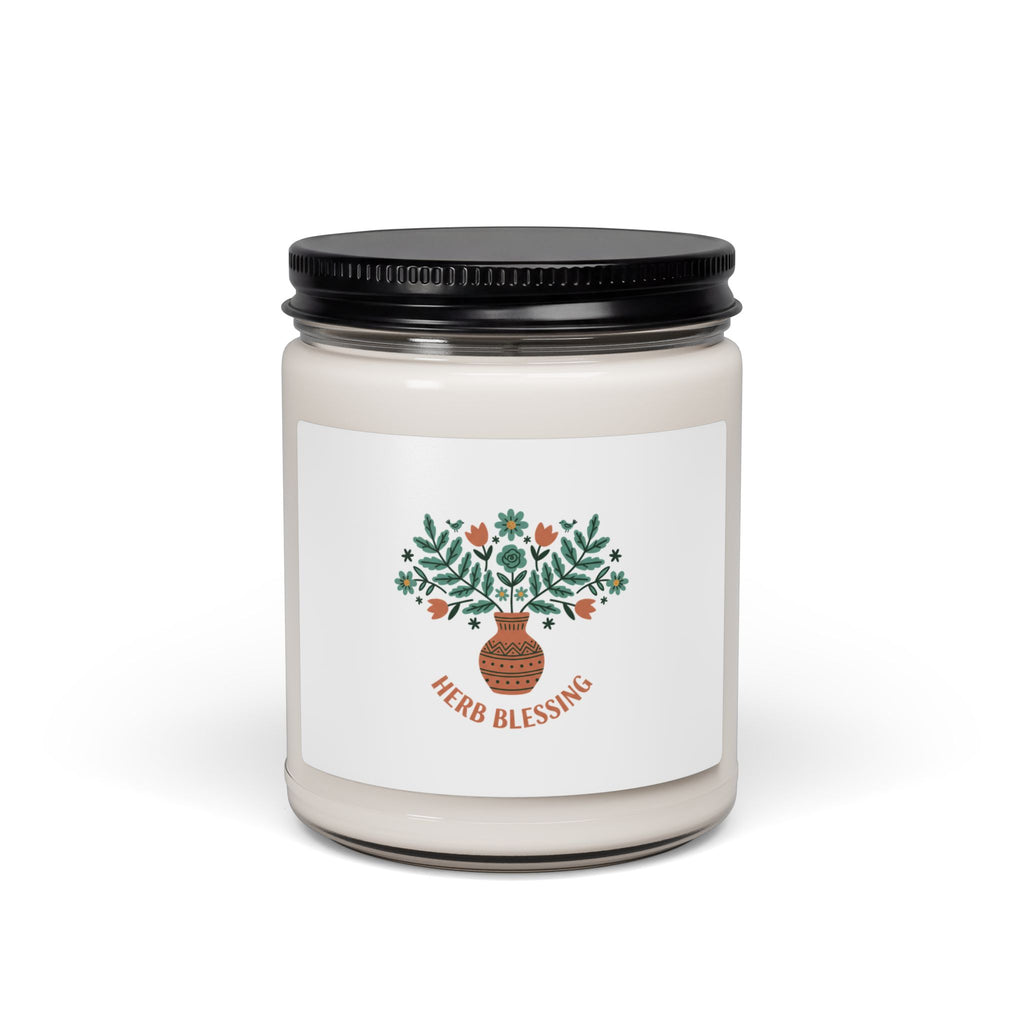 Herb Blessing Soy Candle, folk art print | hand-drawn botanical, rustic floral