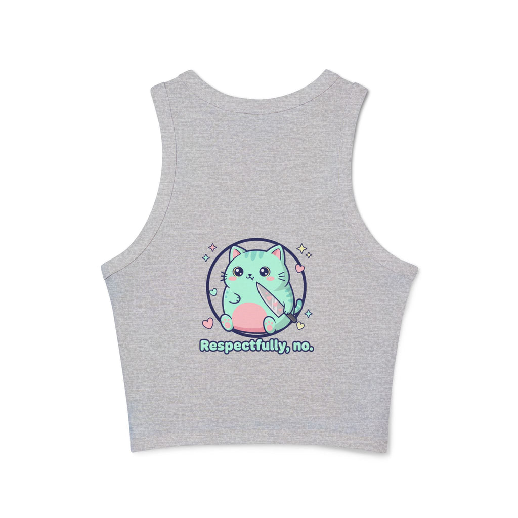 Cat "Respectfully, No." Racer Tank Top — Cute Kawaii Kitty Graphic
