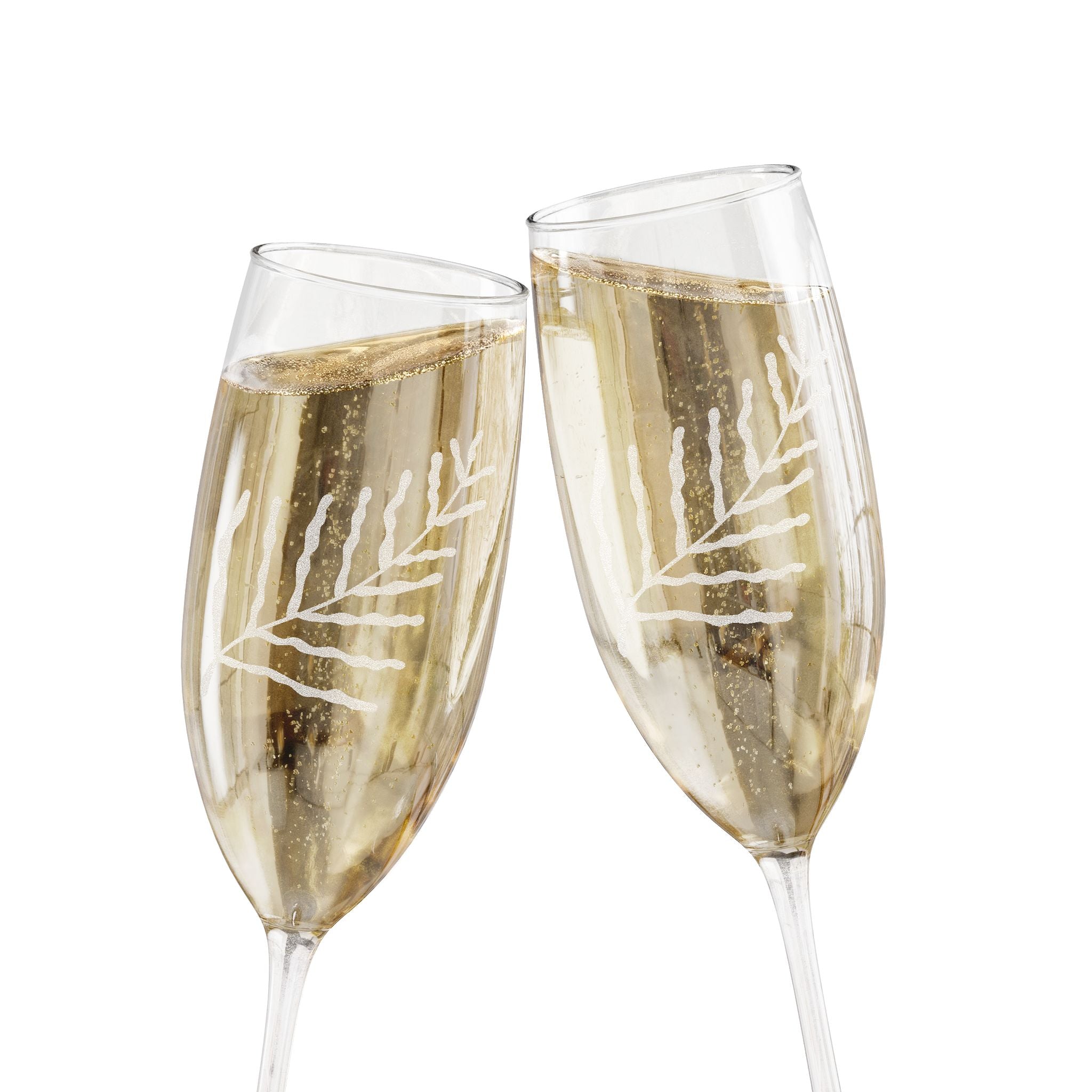 Etched Laurel Champagne Glass 8oz | Engraved Floral Stemware