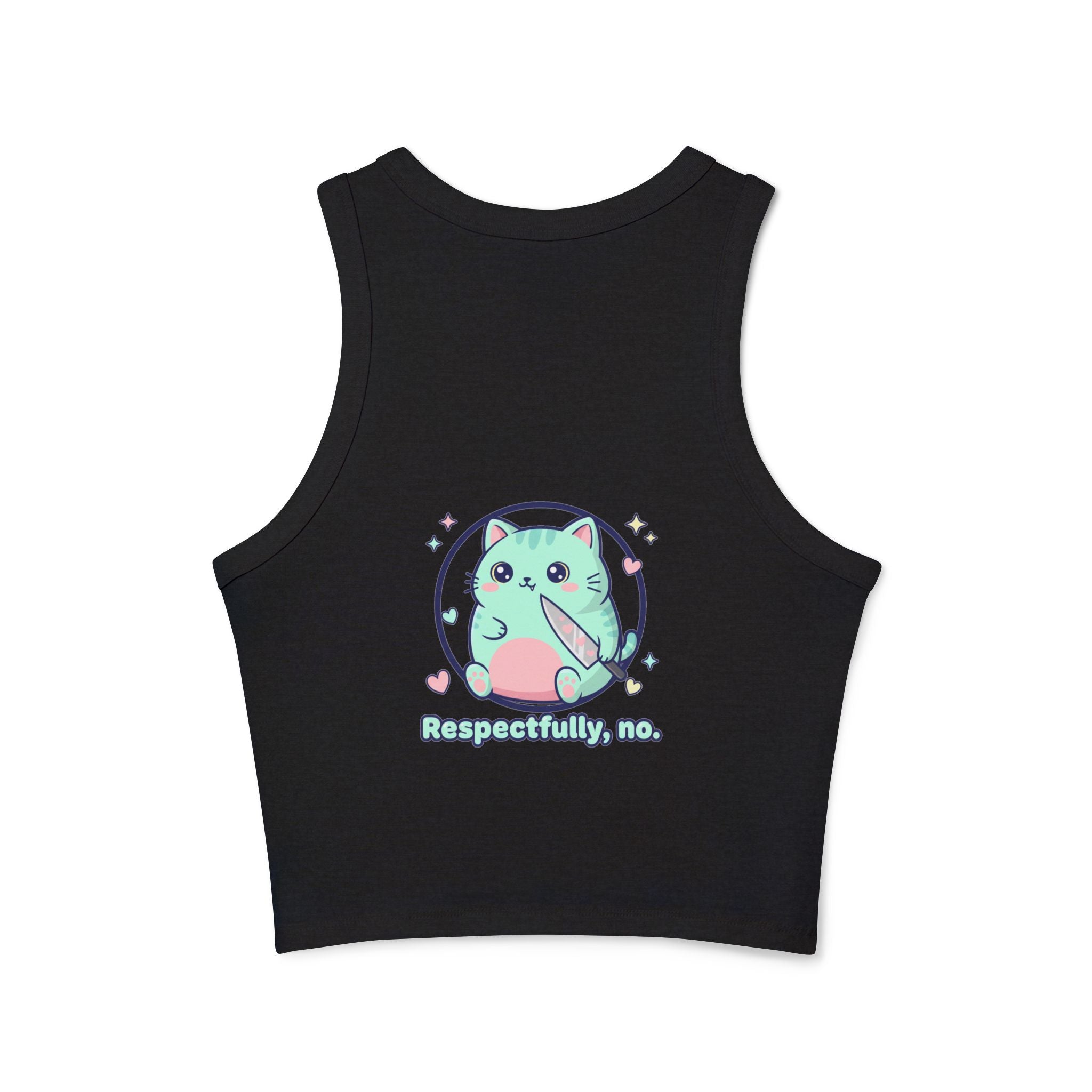 Cat "Respectfully, No." Racer Tank Top — Cute Kawaii Kitty Graphic