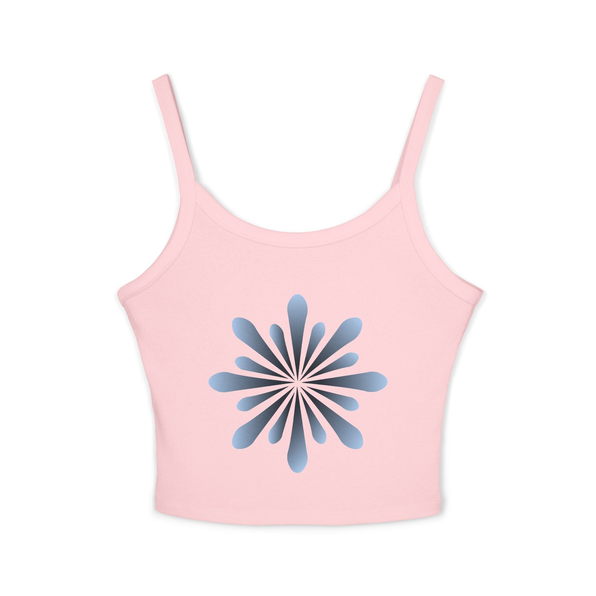 Floral Spiral Crop Tank — Blue Petal Sunburst Spaghetti Strap Tank Top