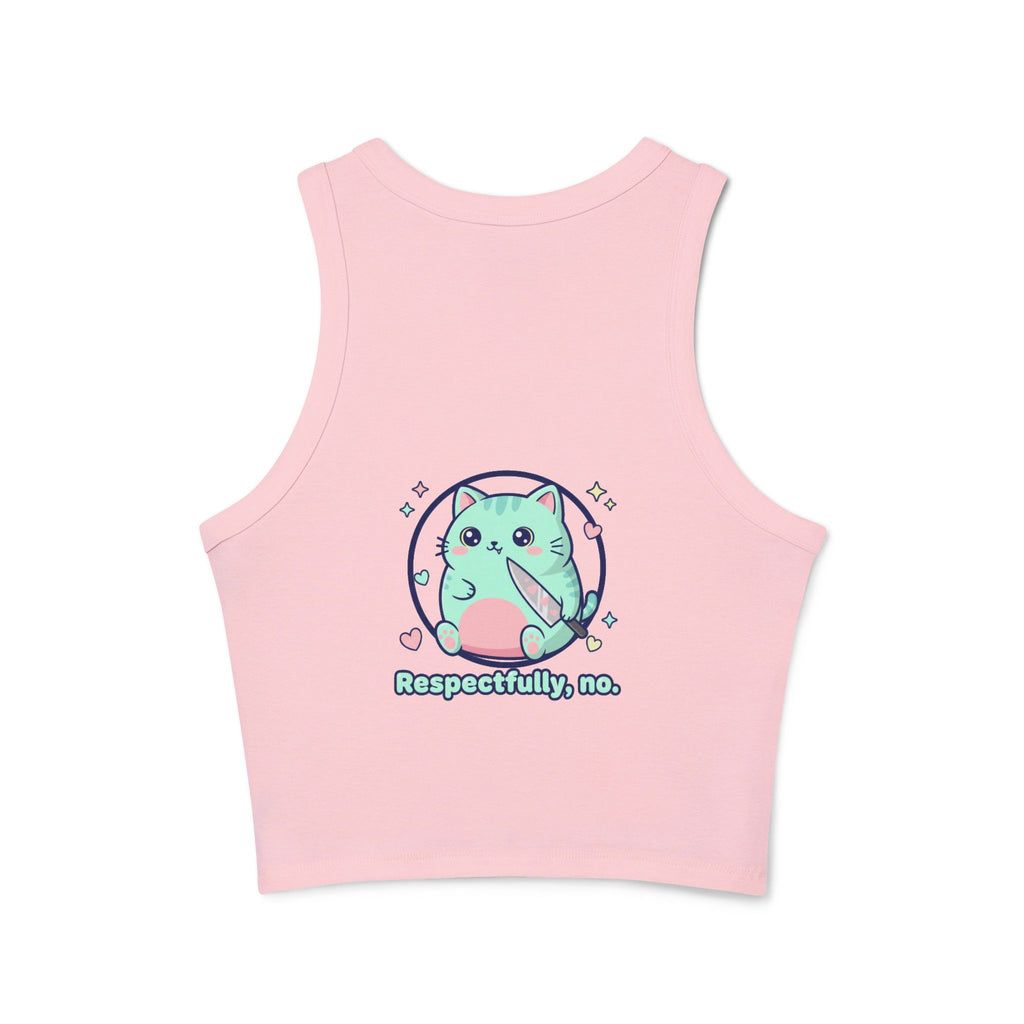 Cat "Respectfully, No." Racer Tank Top — Cute Kawaii Kitty Graphic
