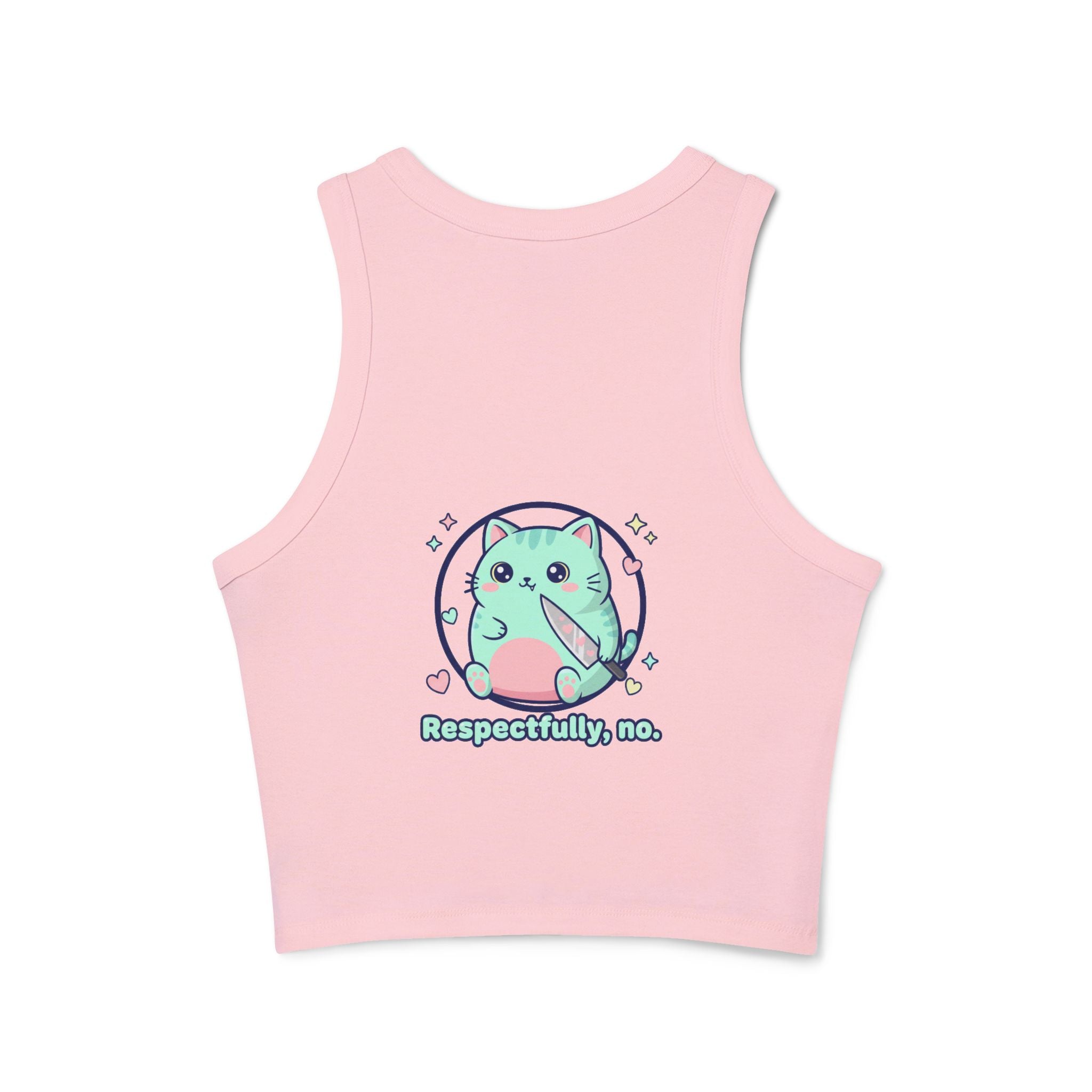 Cat "Respectfully, No." Racer Tank Top — Cute Kawaii Kitty Graphic