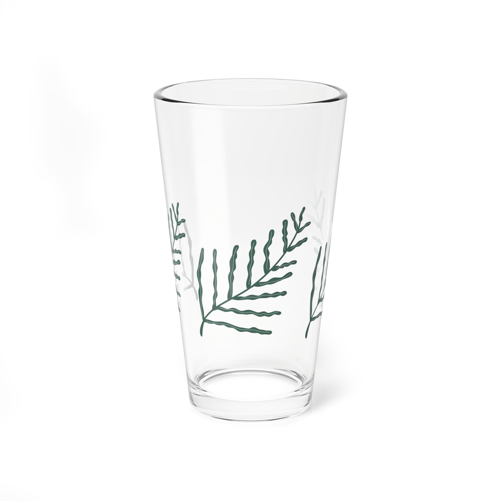 Green Fern Branch Mixing Glass, 16oz | Botanical Pint Glass