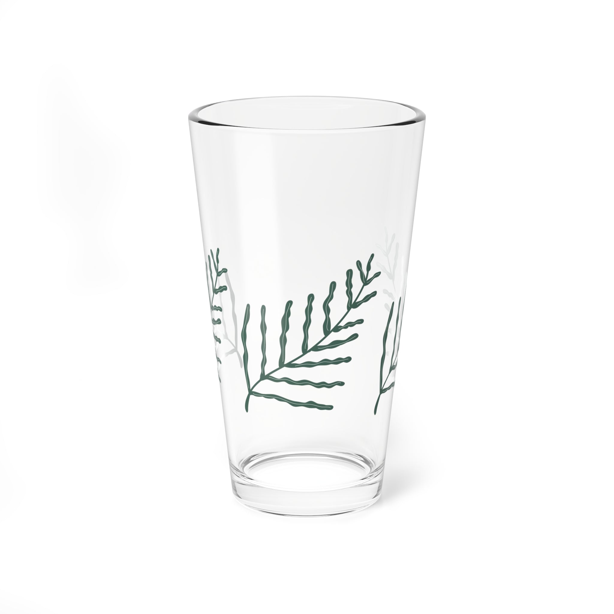 Green Fern Branch Mixing Glass, 16oz | Botanical Pint Glass