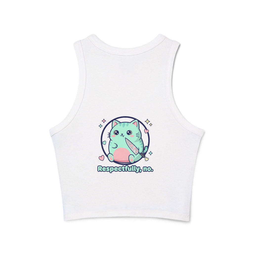 Cat "Respectfully, No." Racer Tank Top — Cute Kawaii Kitty Graphic