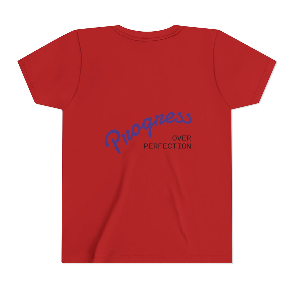Progress Over Perfection Youth Tee | Less Hustle More Coffee design