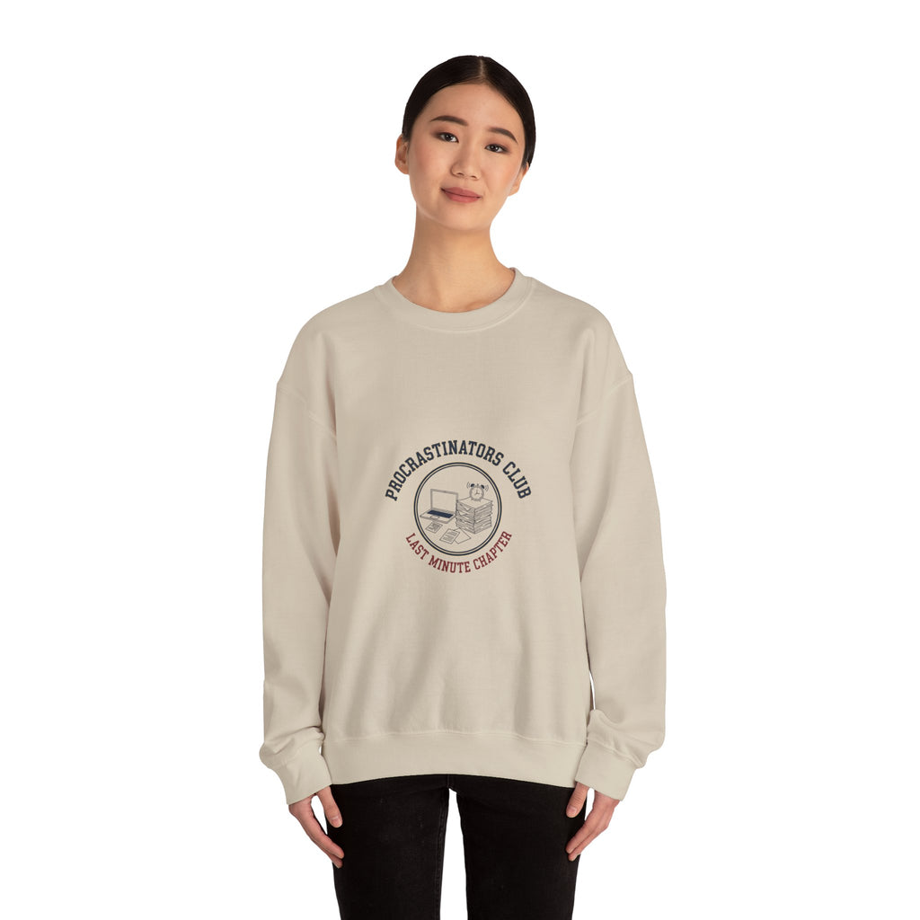 Procrastinators Club Sweatshirt | varsity style club shirt, ironic society merch