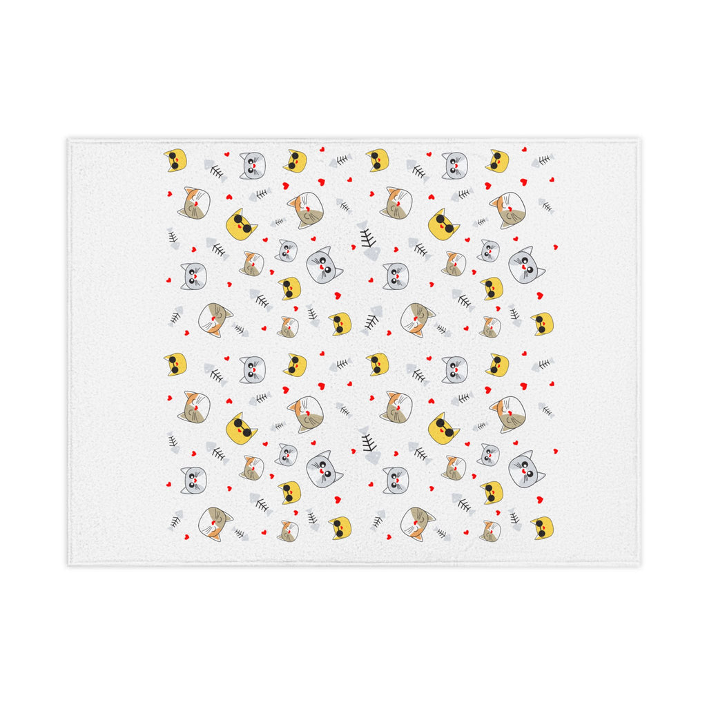 Toddler Blanket — Cute Cat Faces Baby Throw Blanket (Hearts & Fishbone Pattern)