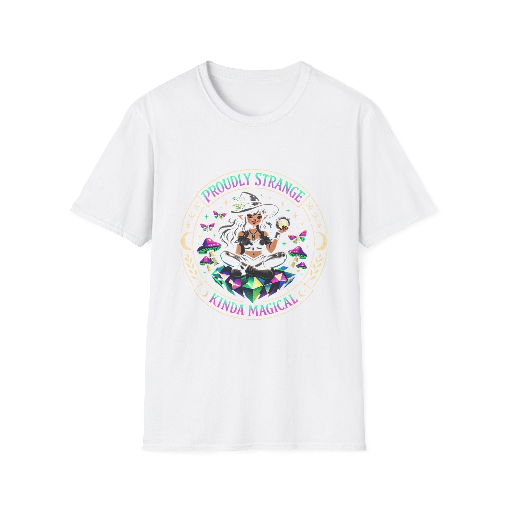 Proudly Strange Kinda Magical Witch Graphic T-Shirt | Crystal Witch Design