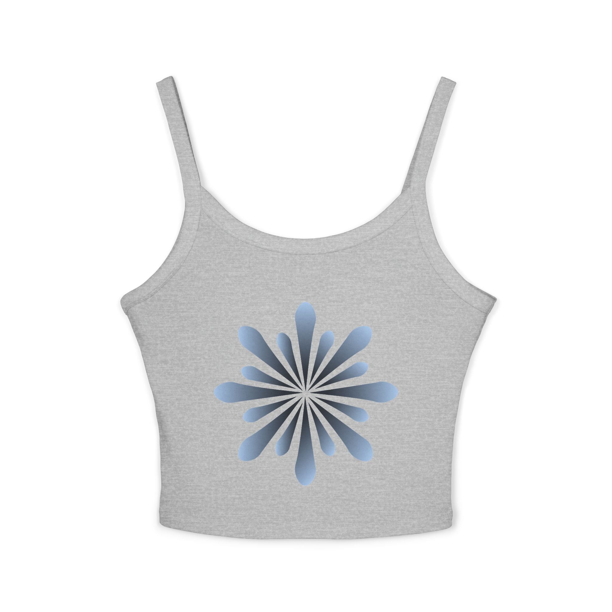 Floral Spiral Crop Tank — Blue Petal Sunburst Spaghetti Strap Tank Top