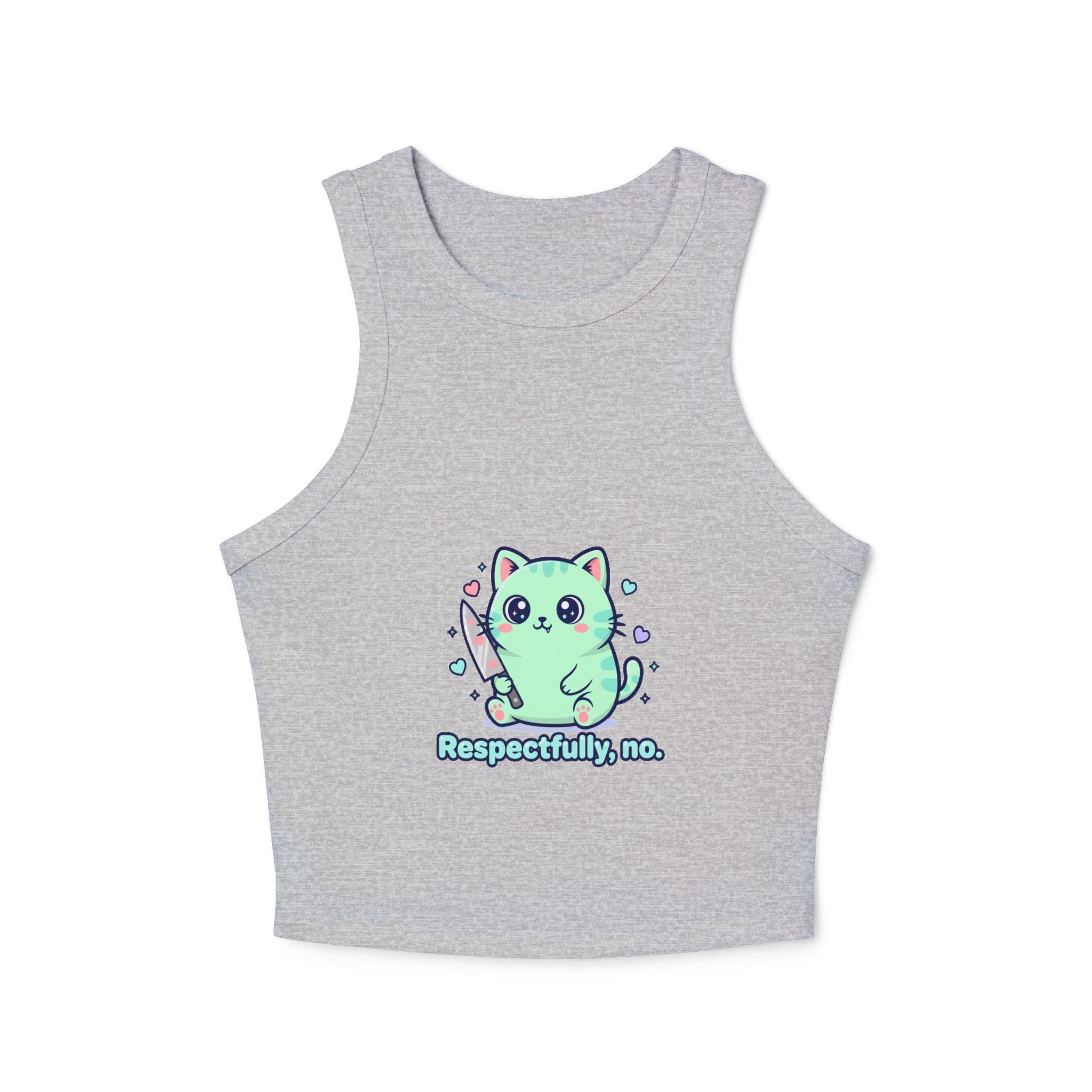 Cat "Respectfully, No." Racer Tank Top — Cute Kawaii Kitty Graphic