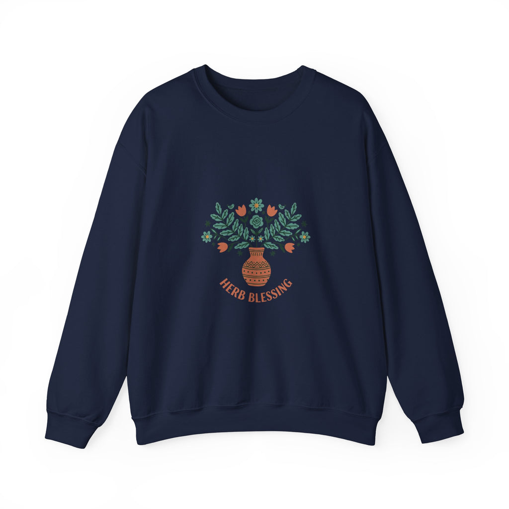 Herb Blessings Sweatshirt | Hand-Drawn Folk Botanical, embroidery style design