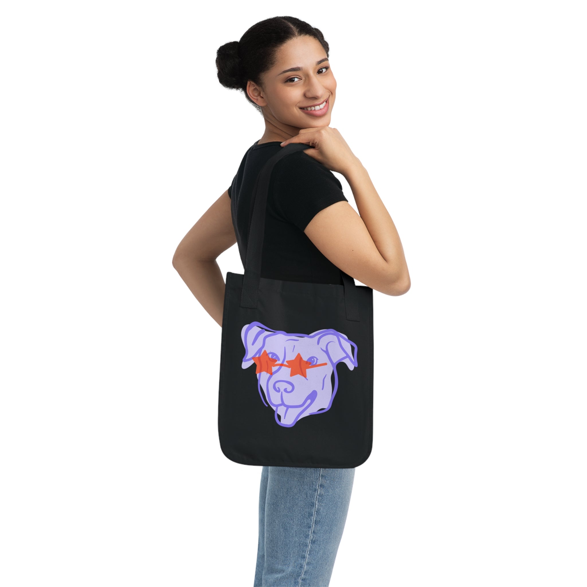 Star-Eyed Pup Canvas Tote — Organic Dog Lover Grocery Bag