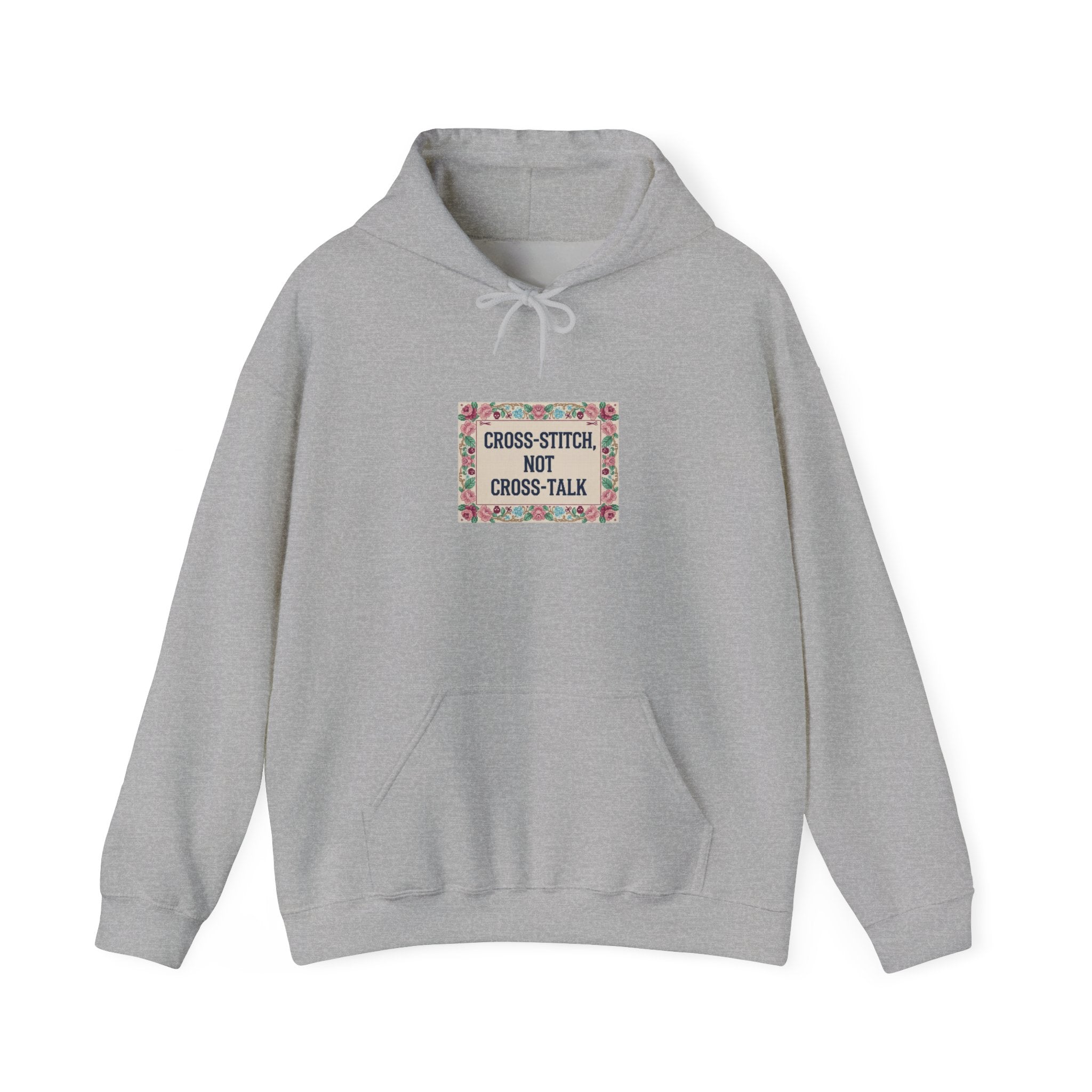 Cross-Stitch Not Cross-Talk Hoodie | ironic embroidery, grandma chic