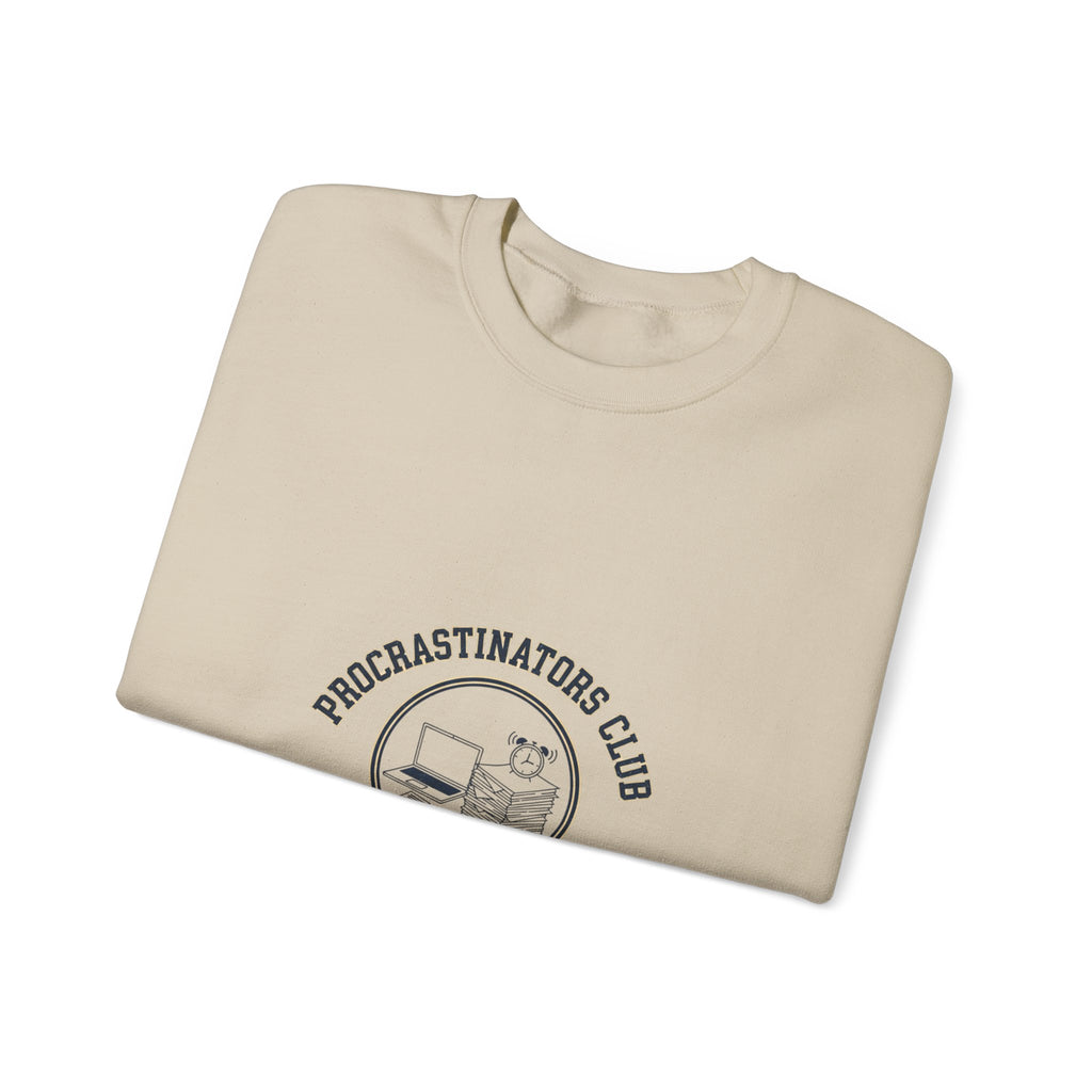 Procrastinators Club Sweatshirt | varsity style club shirt, ironic society merch