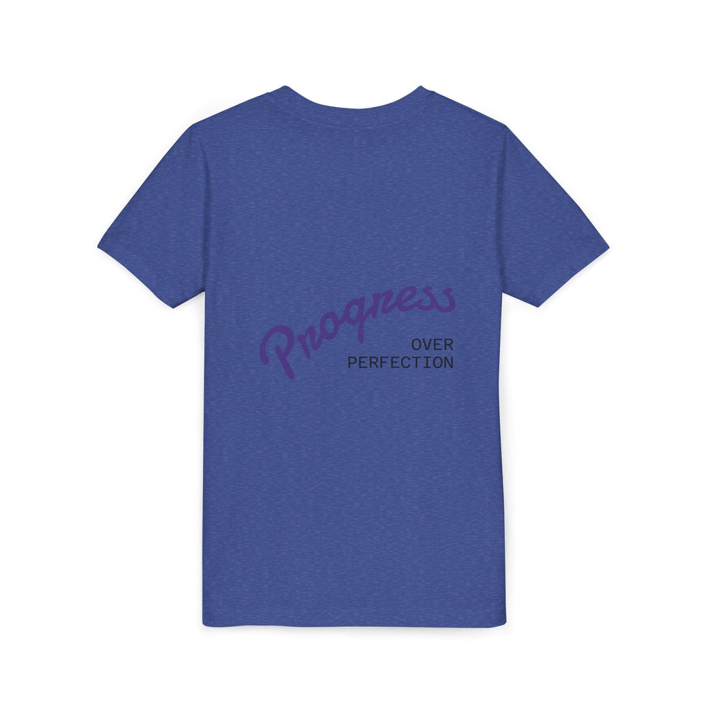Progress Over Perfection Youth Tee | Less Hustle More Coffee design