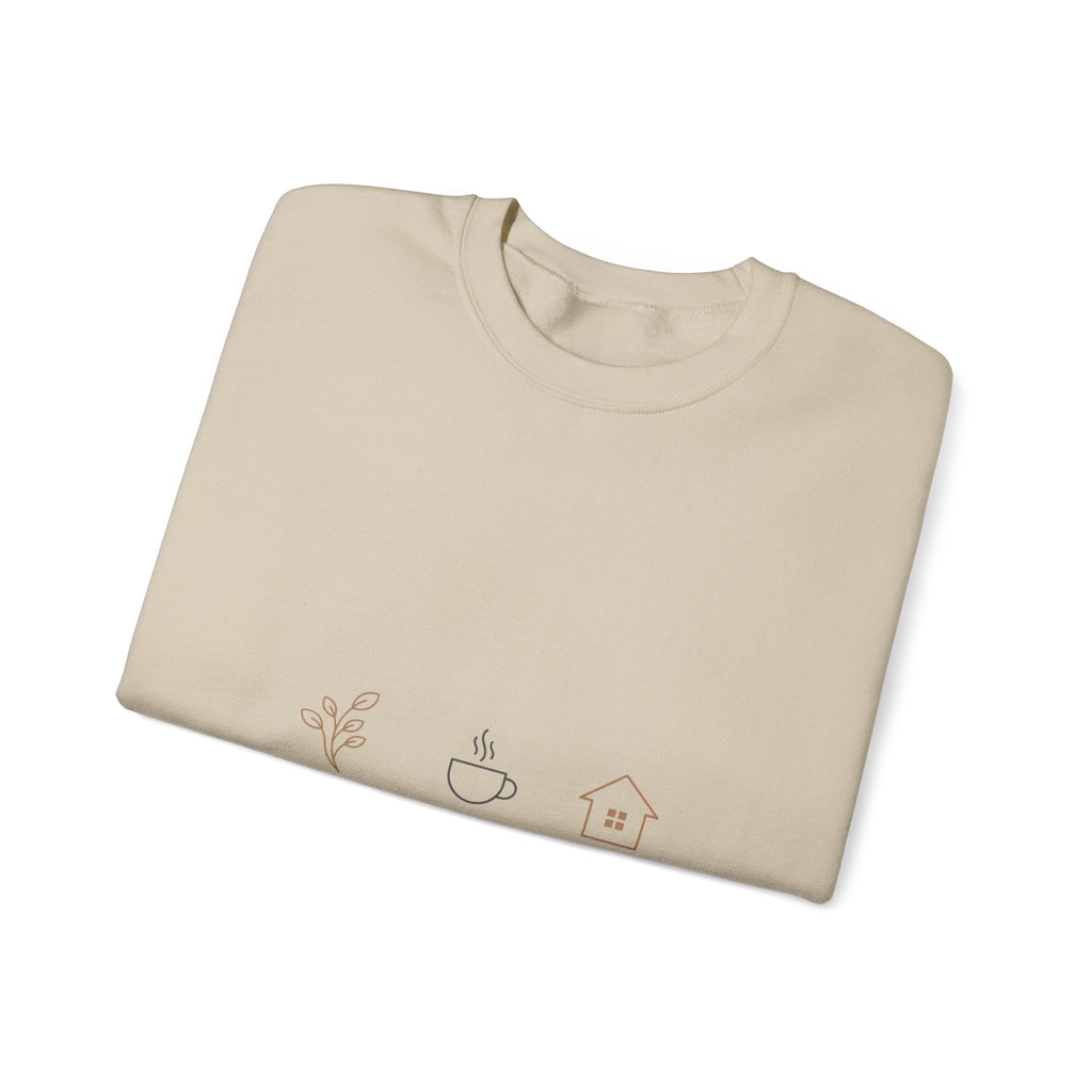 Plant Coffee Home sweatshirt | minimal one-line art, scandi line icon