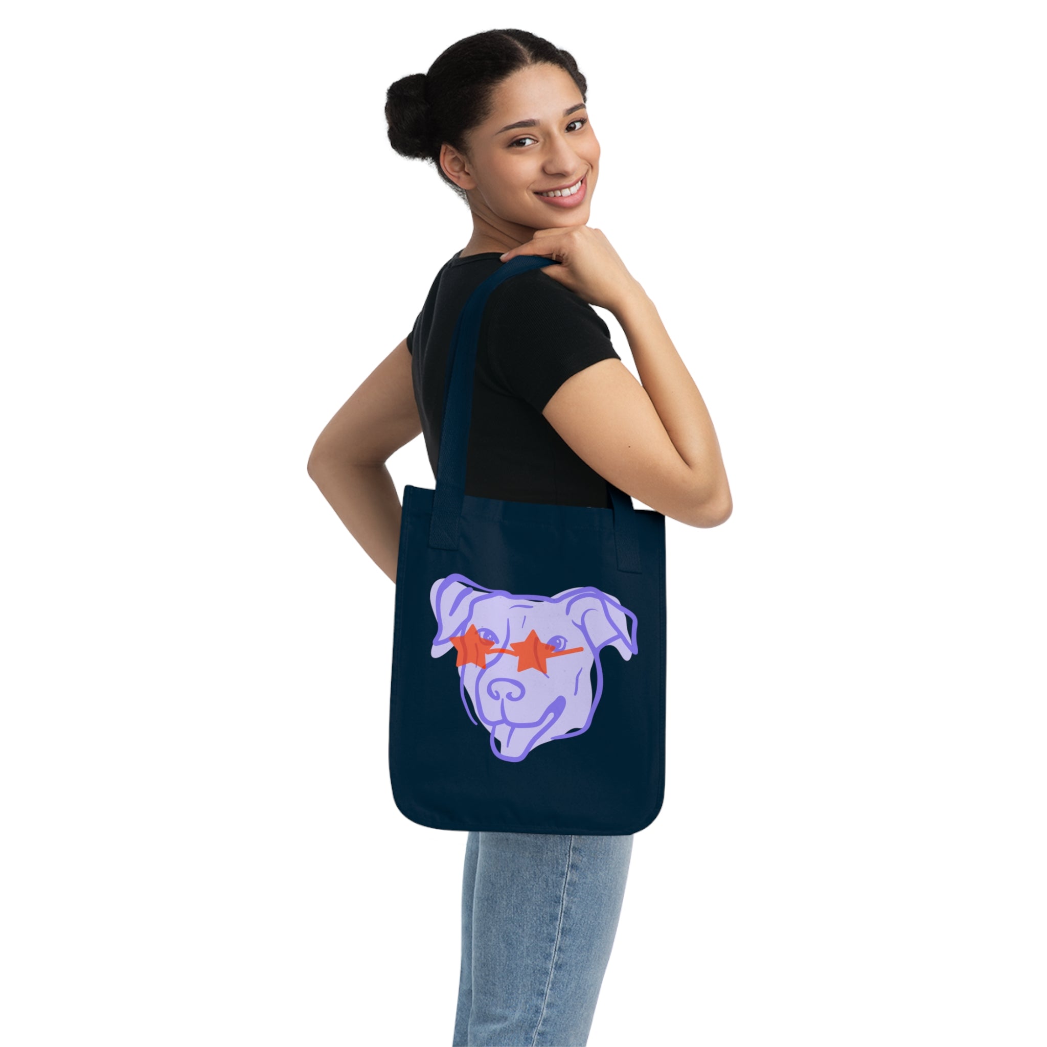 Star-Eyed Pup Canvas Tote — Organic Dog Lover Grocery Bag