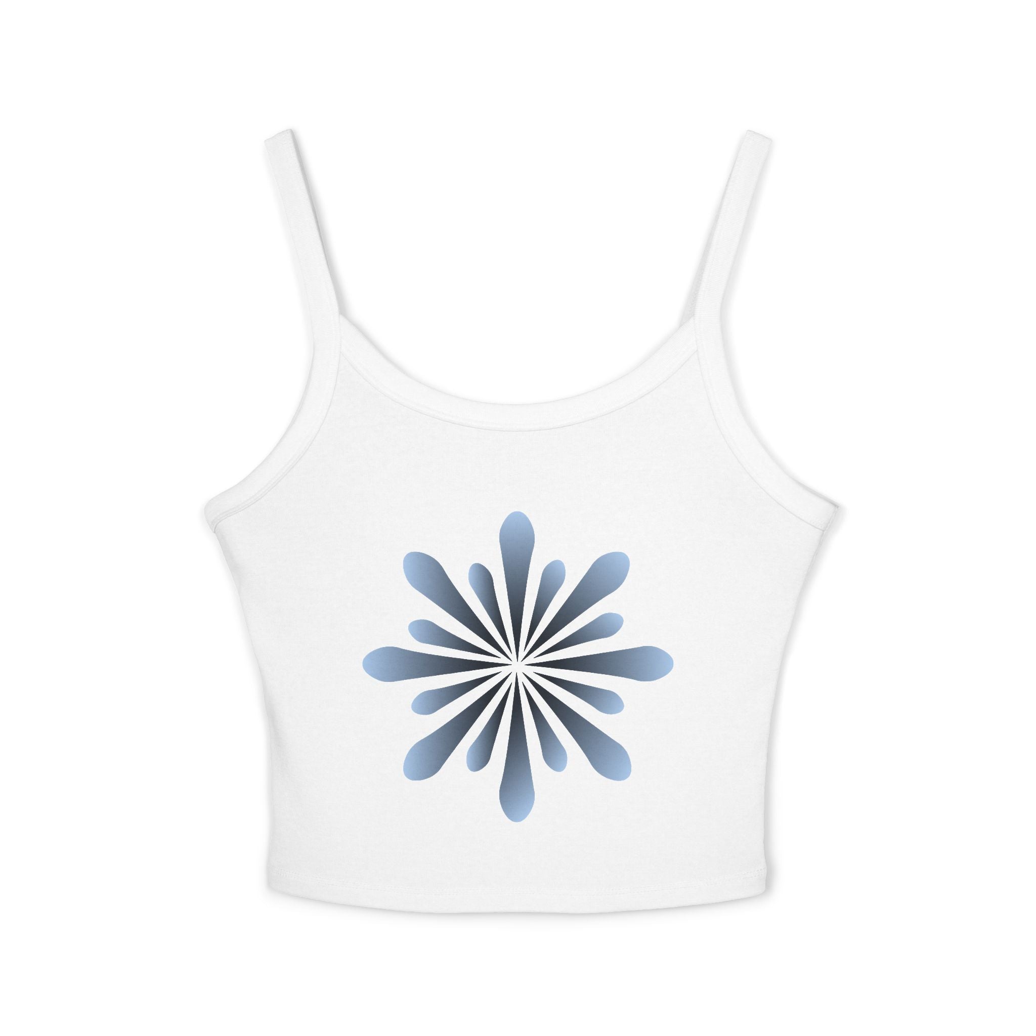 Floral Spiral Crop Tank — Blue Petal Sunburst Spaghetti Strap Tank Top