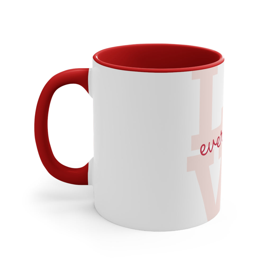 Love Every Day Accent Mug — Pink Interior & Handle, Inspirational Coffee Cup