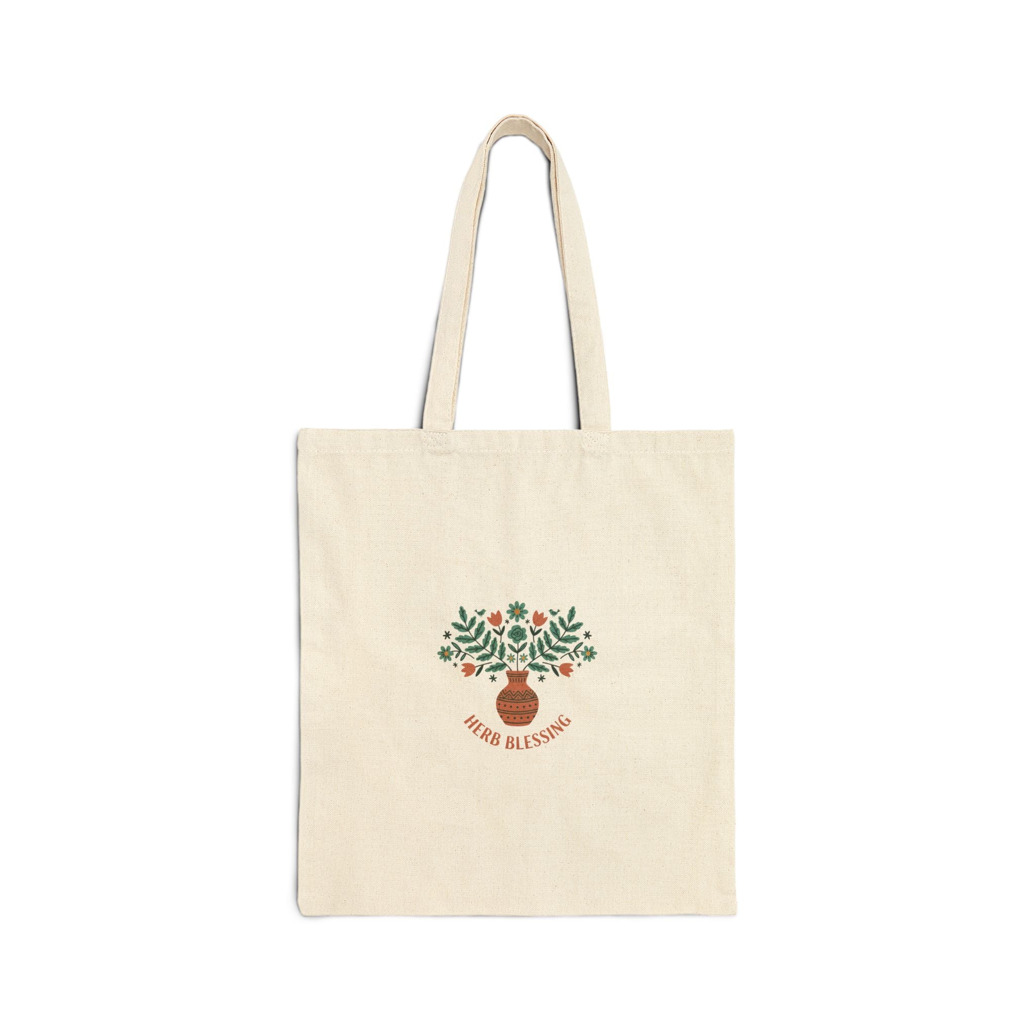 Hand-Drawn Botanical Vase Tote | folk art print, embroidery style design
