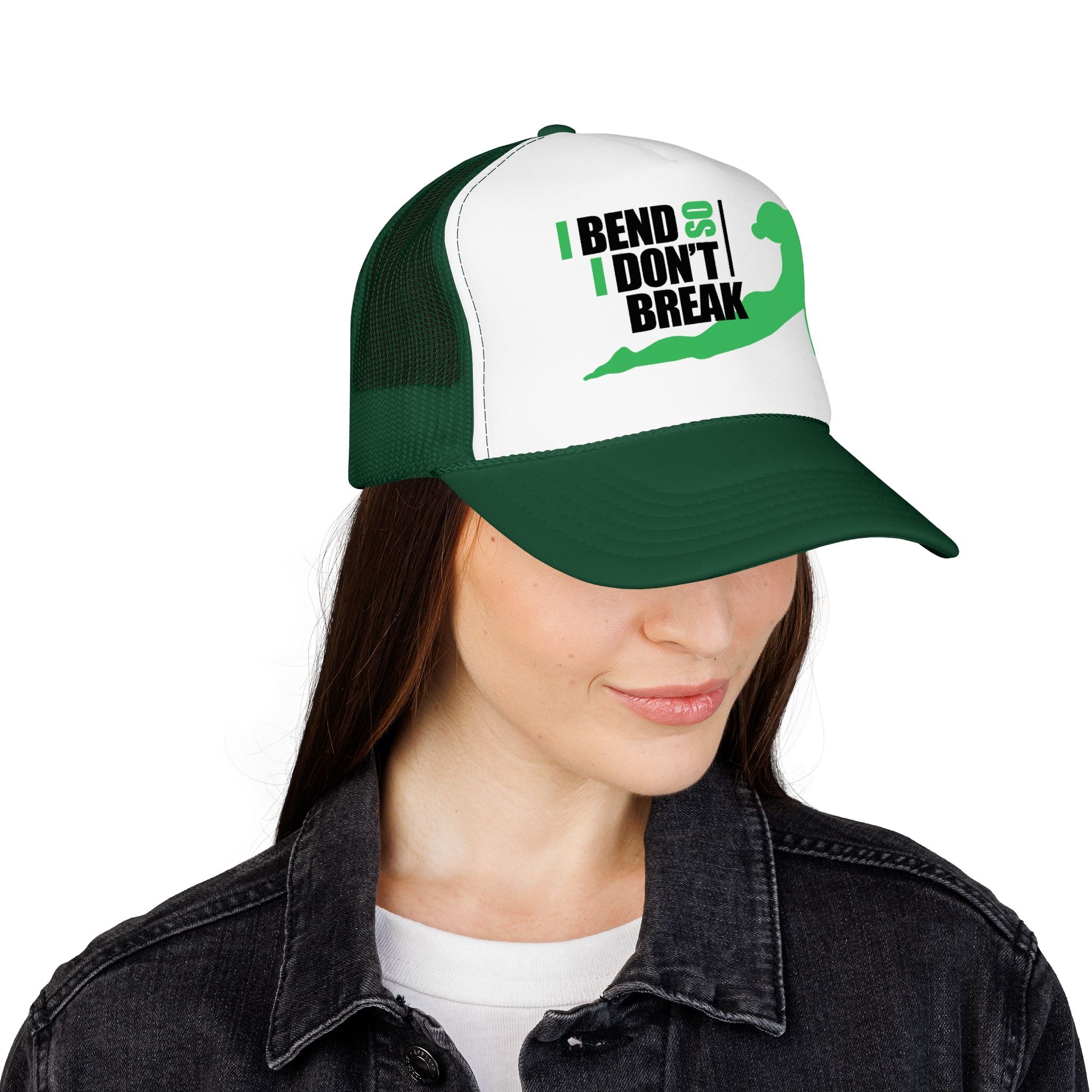 Bend Don’t Break Foam Trucker Hat – Yoga Stretch Mesh Cap