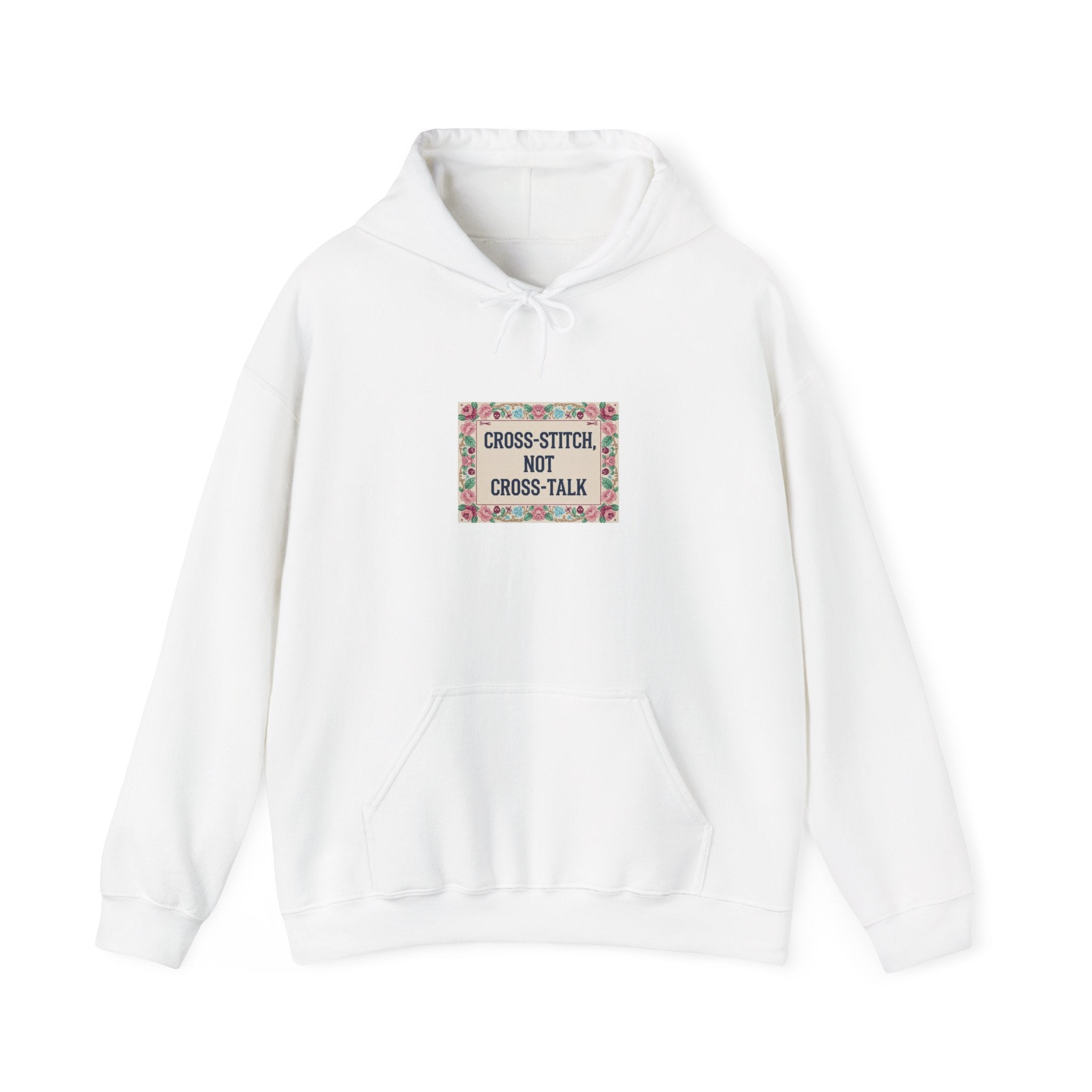 Cross-Stitch Not Cross-Talk Hoodie | ironic embroidery, grandma chic