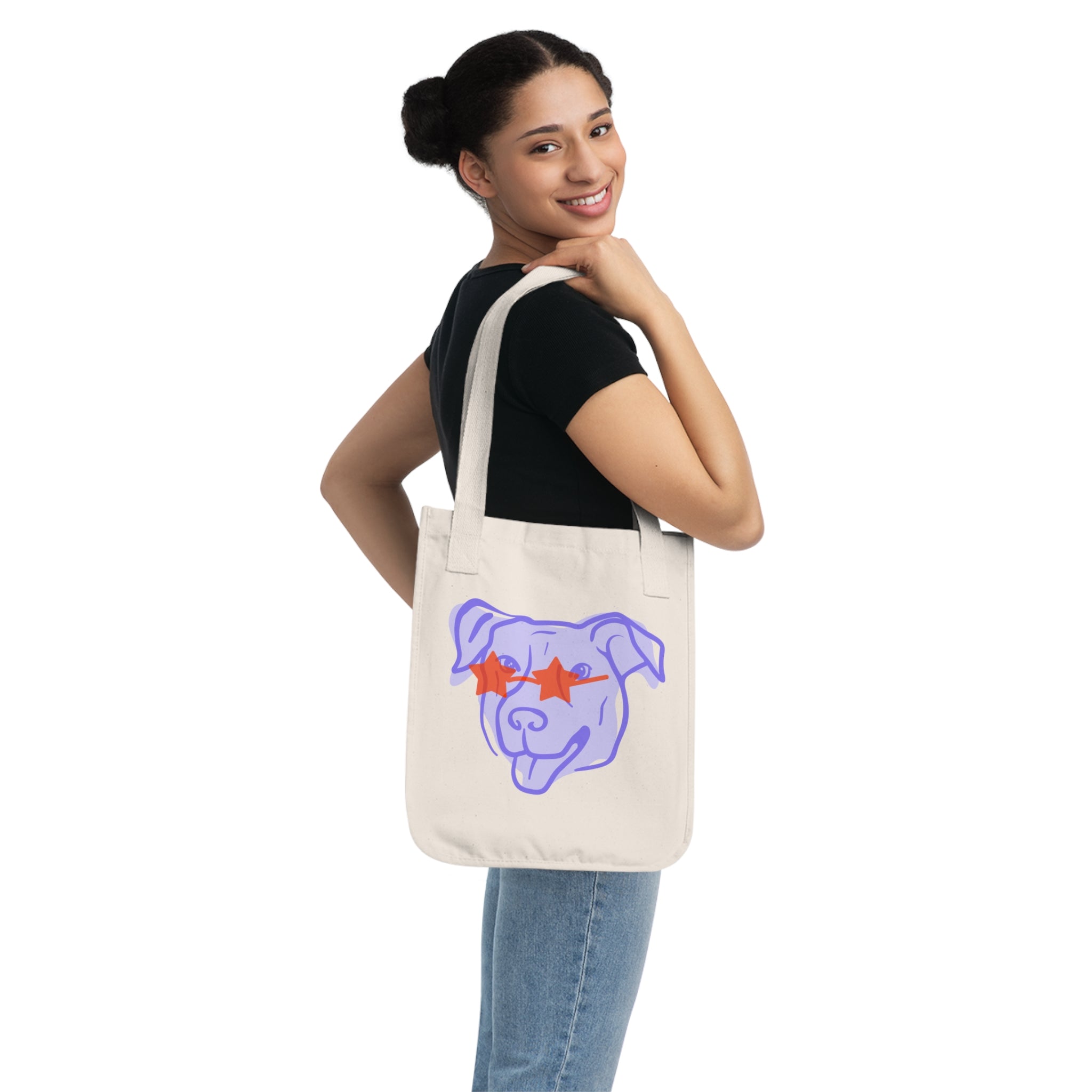 Star-Eyed Pup Canvas Tote — Organic Dog Lover Grocery Bag