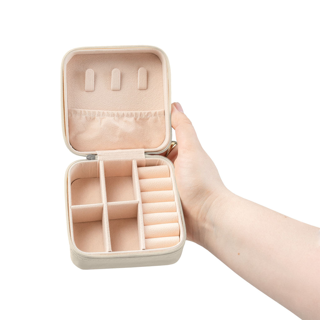Travel Jewelry Case — Compact Pink Travel Jewelry Organizer with Ring & Earring Compartments