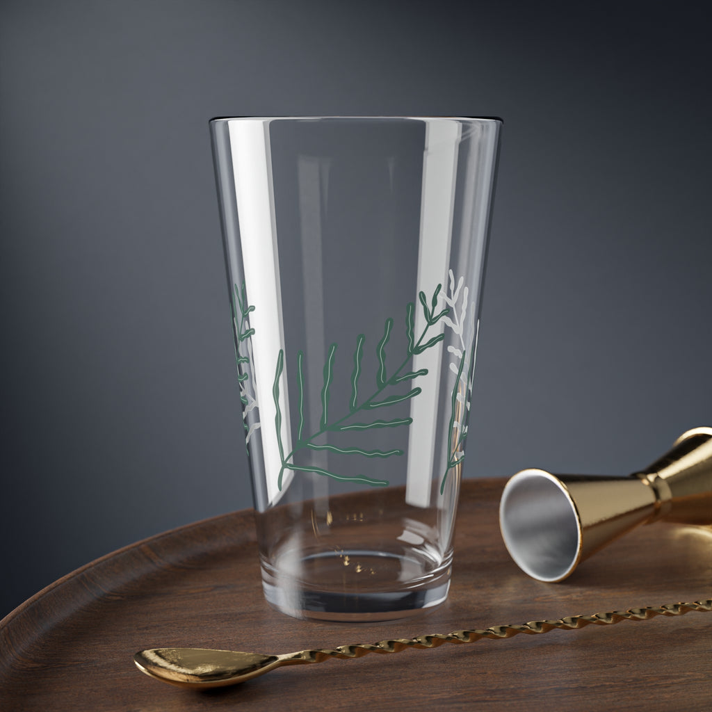 Green Fern Branch Mixing Glass, 16oz | Botanical Pint Glass