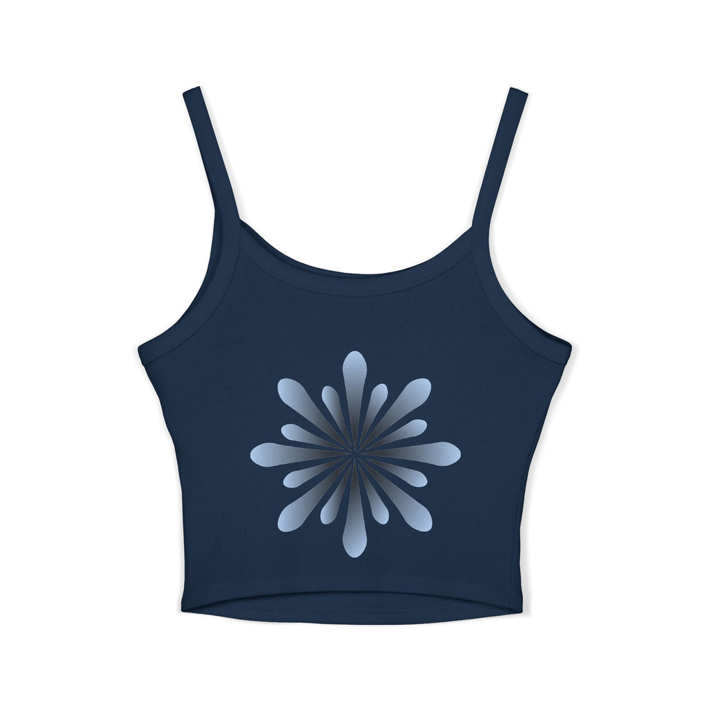 Floral Spiral Crop Tank — Blue Petal Sunburst Spaghetti Strap Tank Top