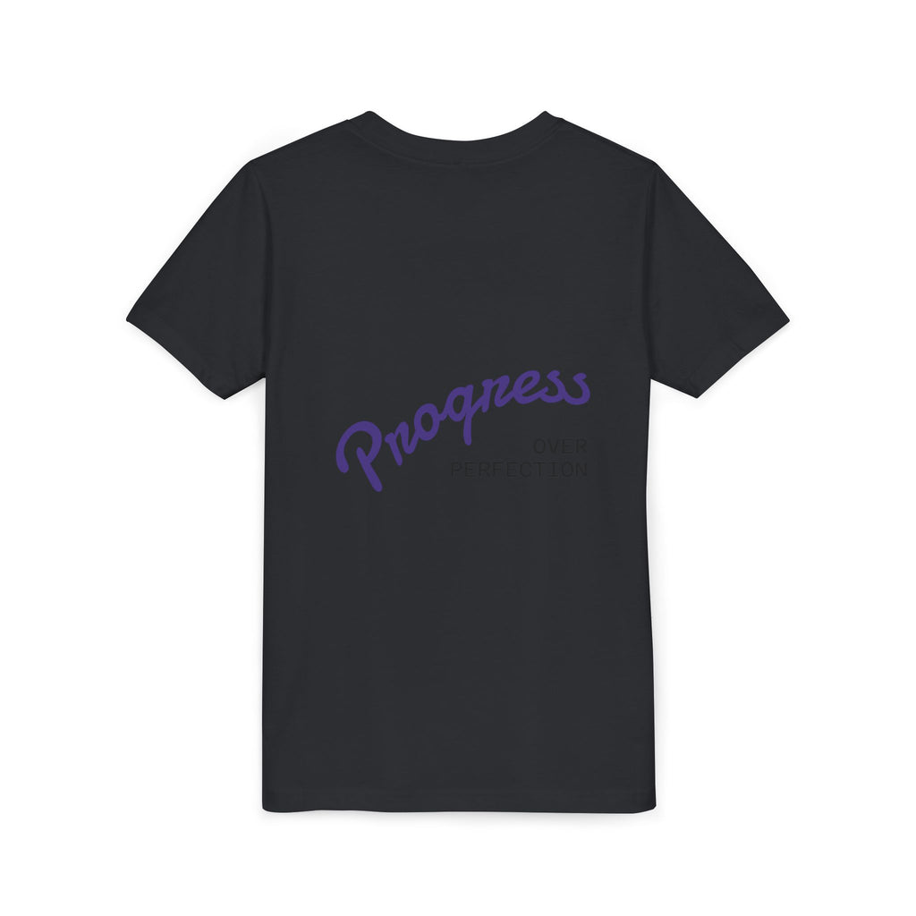 Progress Over Perfection Youth Tee | Less Hustle More Coffee design