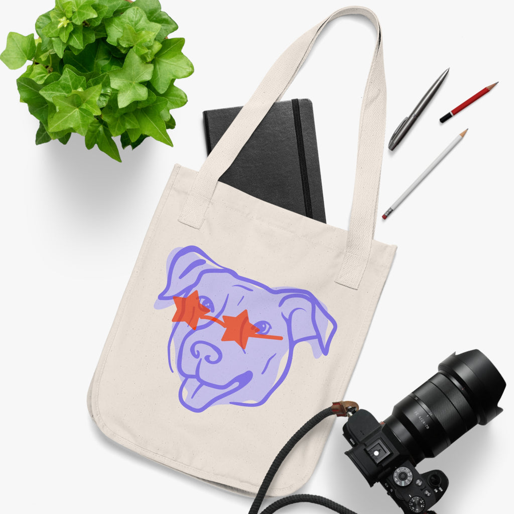 Star-Eyed Pup Canvas Tote — Organic Dog Lover Grocery Bag