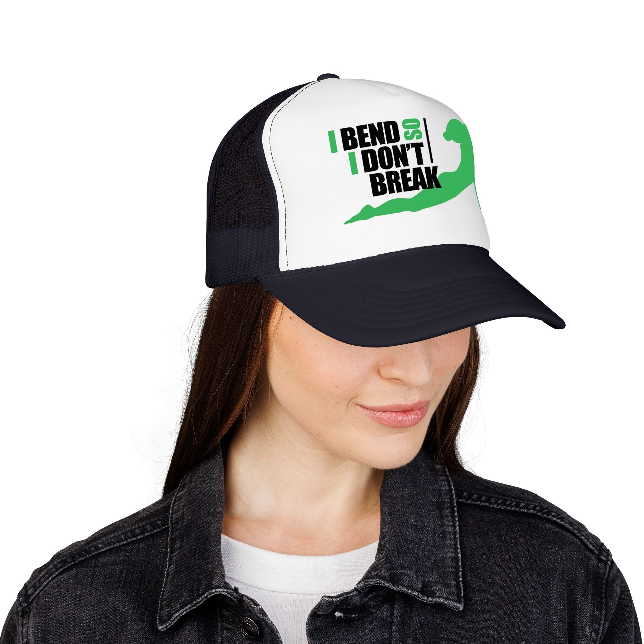 Bend Don’t Break Foam Trucker Hat – Yoga Stretch Mesh Cap