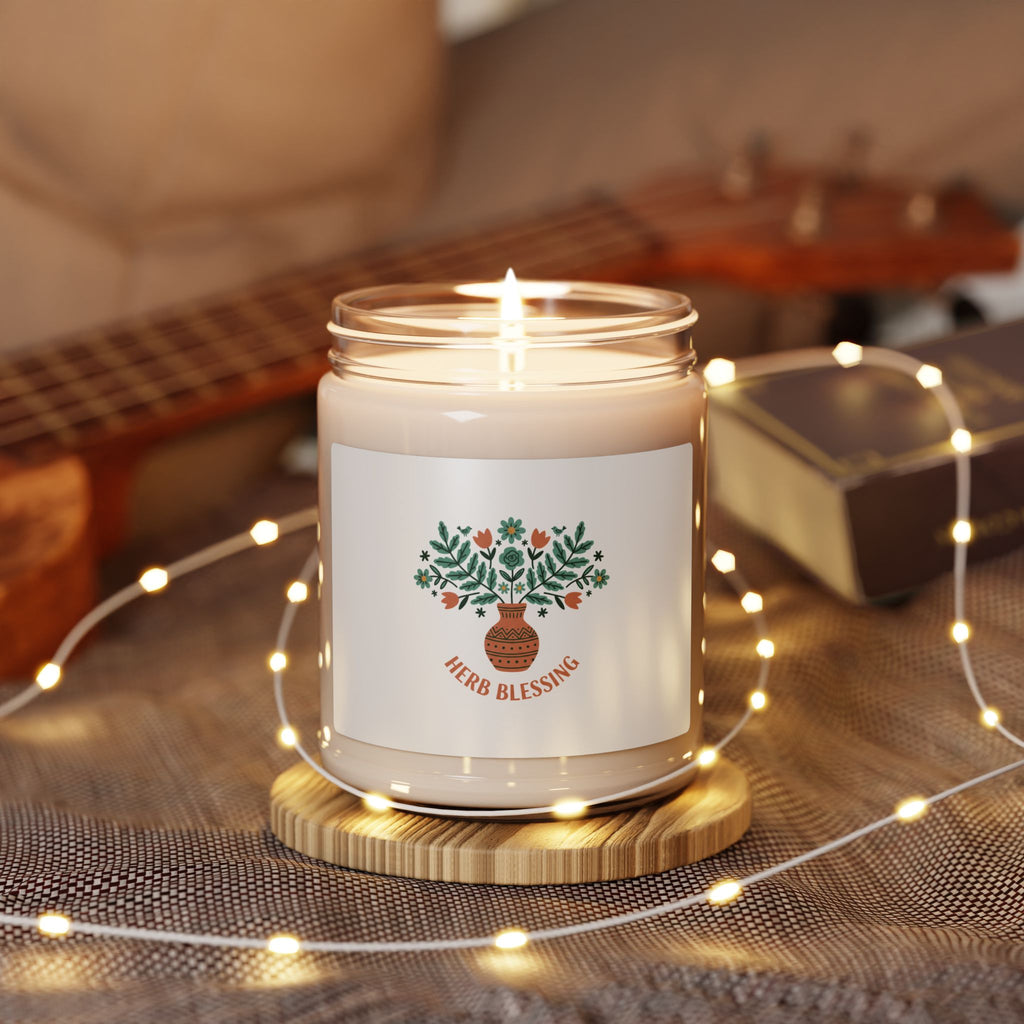 Herb Blessing Soy Candle, folk art print | hand-drawn botanical, rustic floral