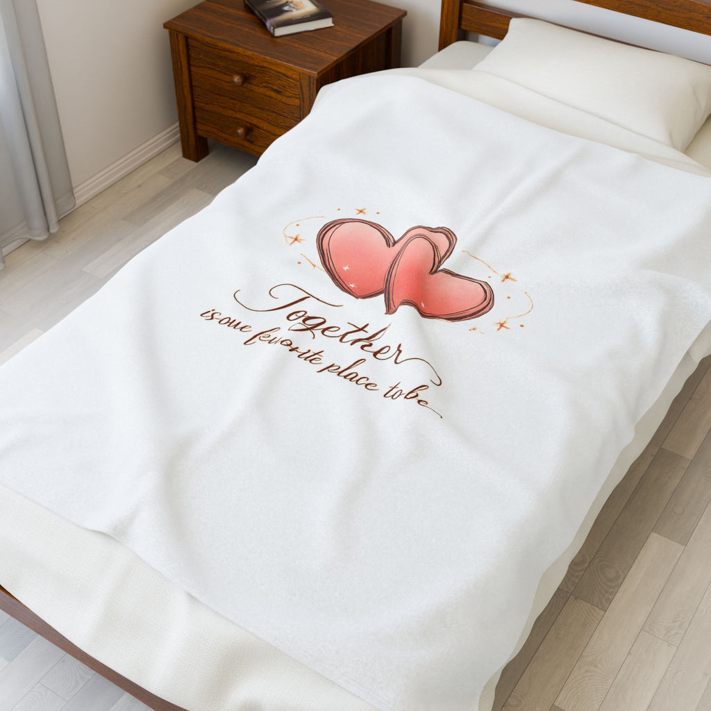 Together heart illustration Velveteen Plush Blanket | cozy couple, date night at home