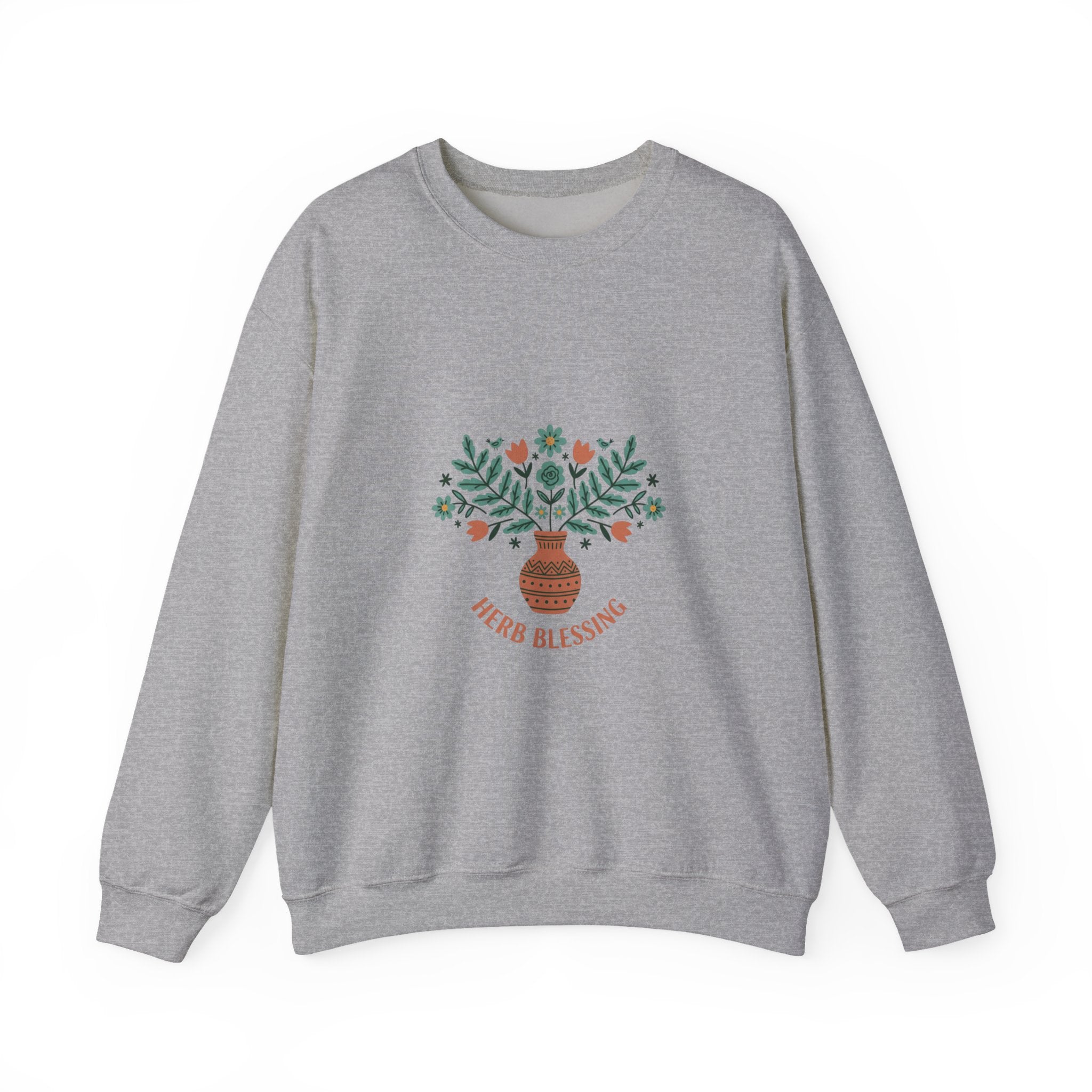 Herb Blessings Sweatshirt | Hand-Drawn Folk Botanical, embroidery style design
