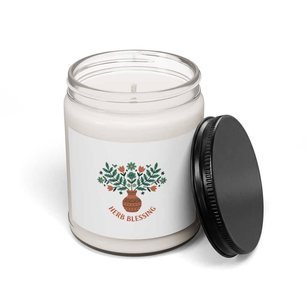 Herb Blessing Soy Candle, folk art print | hand-drawn botanical, rustic floral