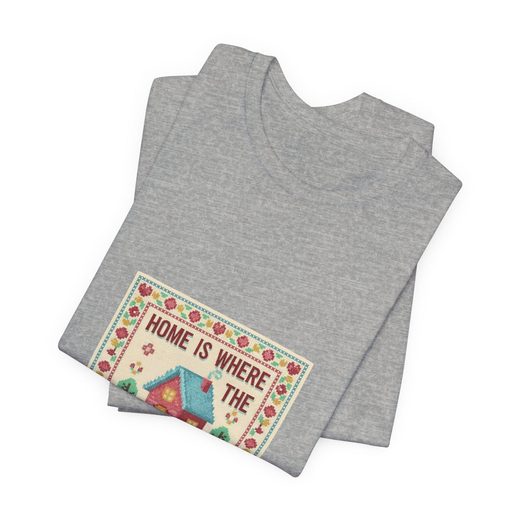Home Is Where The People Aren't Tee | ironic embroidery, cross stitch meme