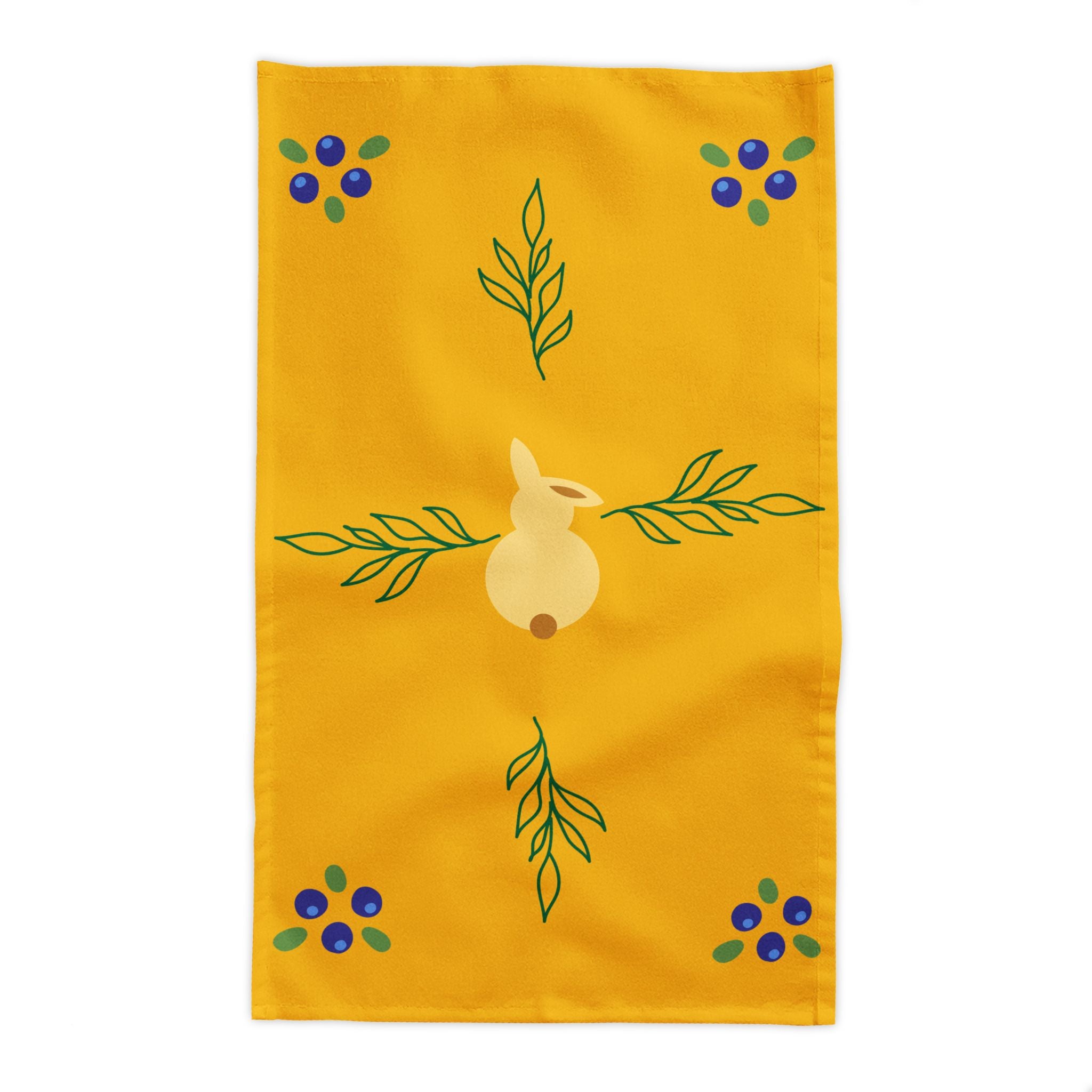 Easter Bunny and Greenery tablecloth | Yellow floral spring table linen